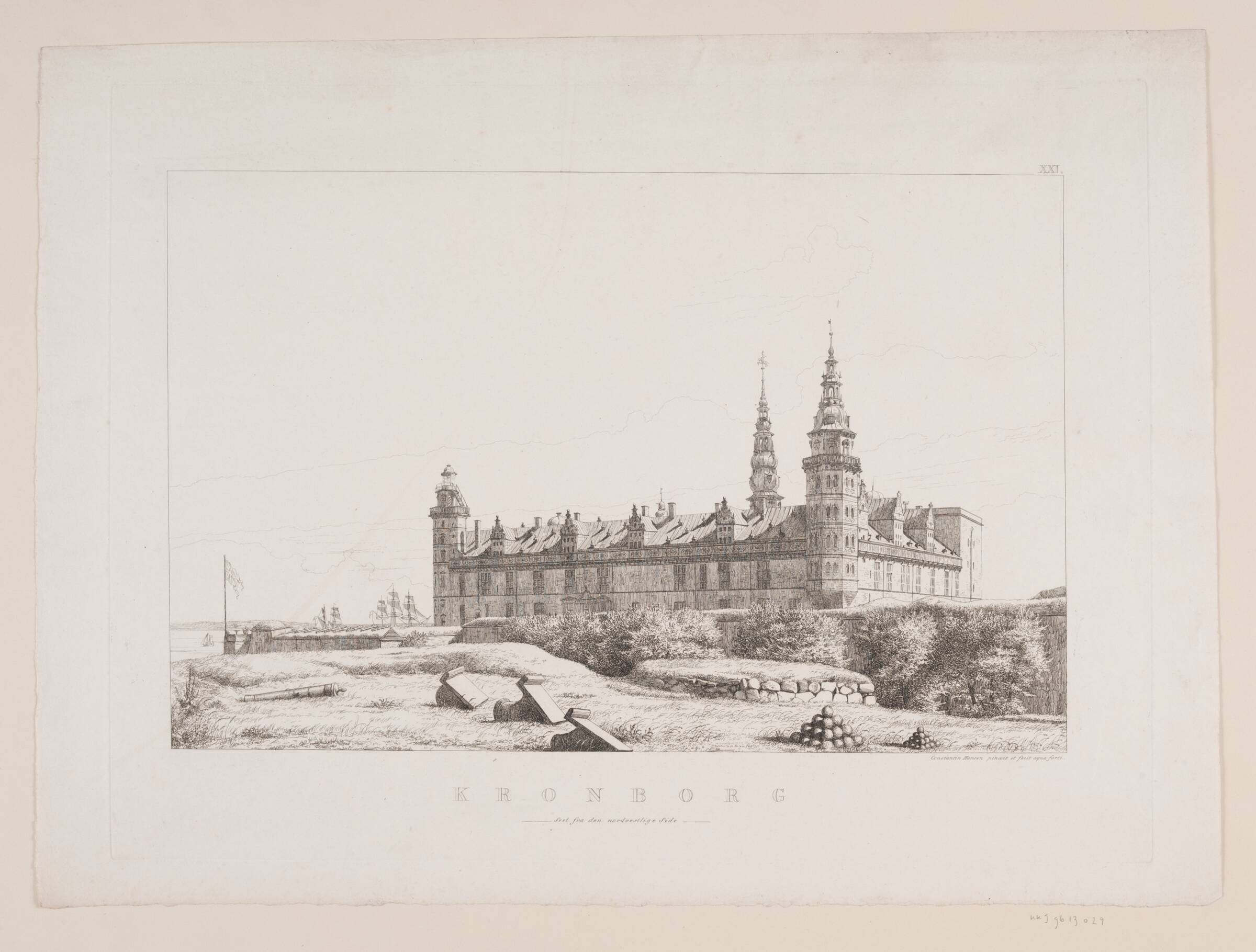 Kronborg set fra den nordvestlige side, Constantin Hansen, 1834