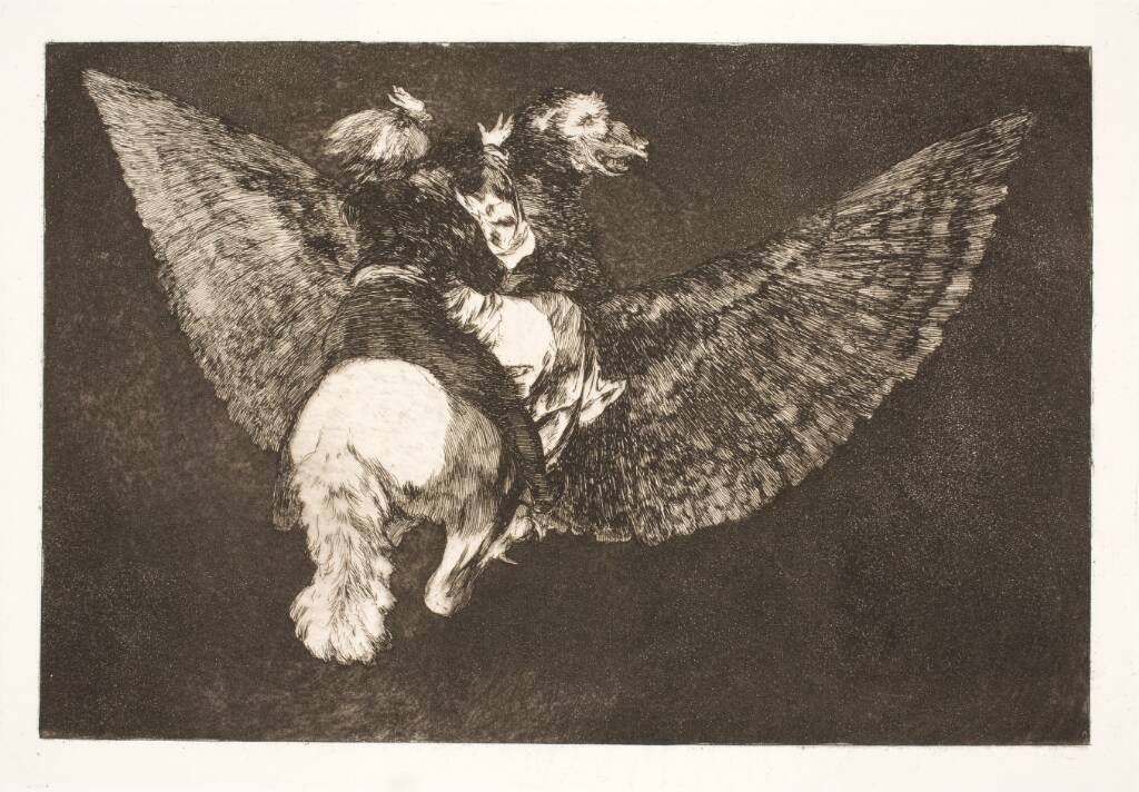 Den flyvende dårskab (Giv afkald på den ven, som skjuler dig under sine vinger og bider dig med sit næb), Francisco de Goya, 1815-1824