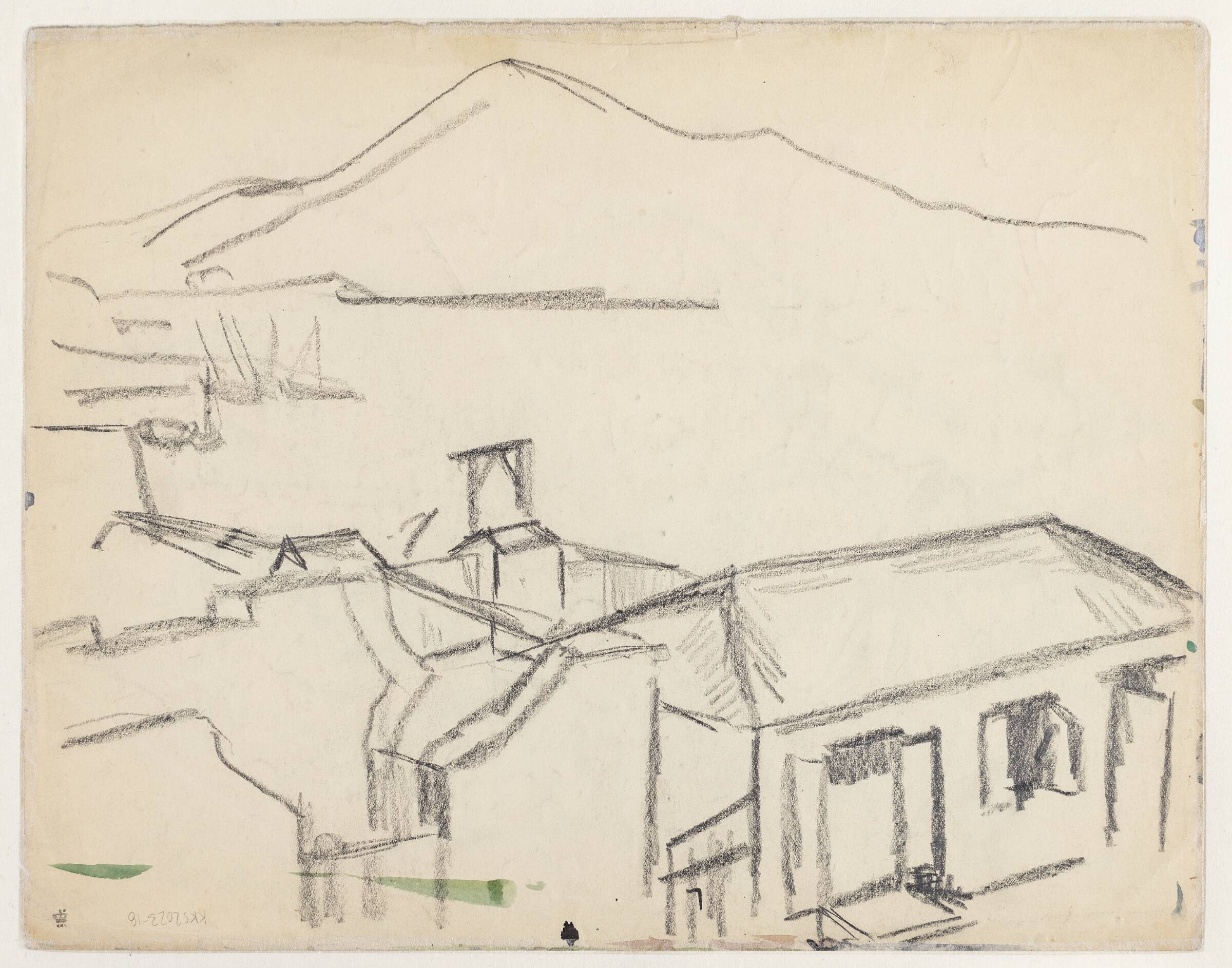 Landskab med huse i forgrunden, Vestindien, Astrid Holm, 1914