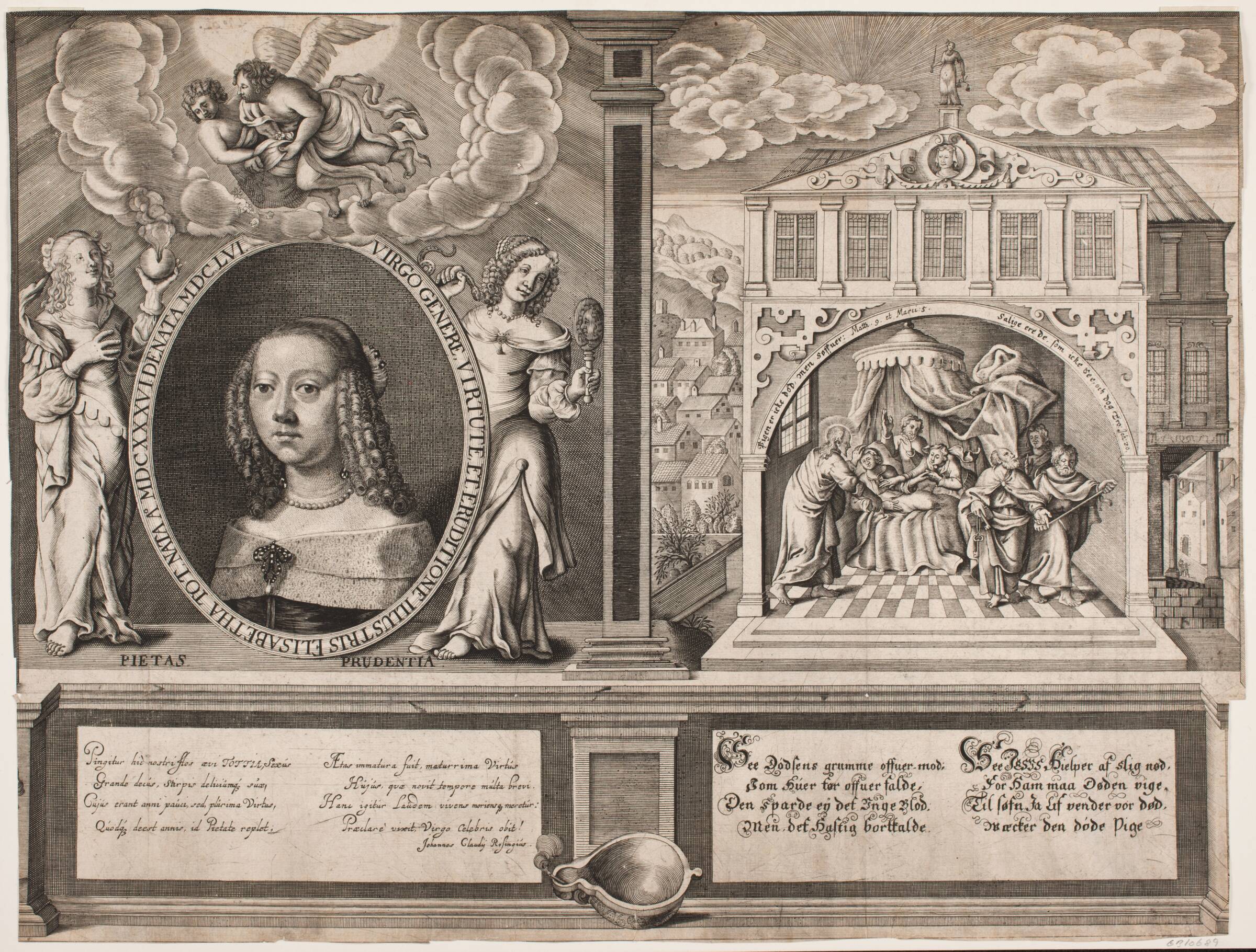 Elisabeth Thott og scene med Jairi datters opvækkelse, Hans Andreas Greys, 1656