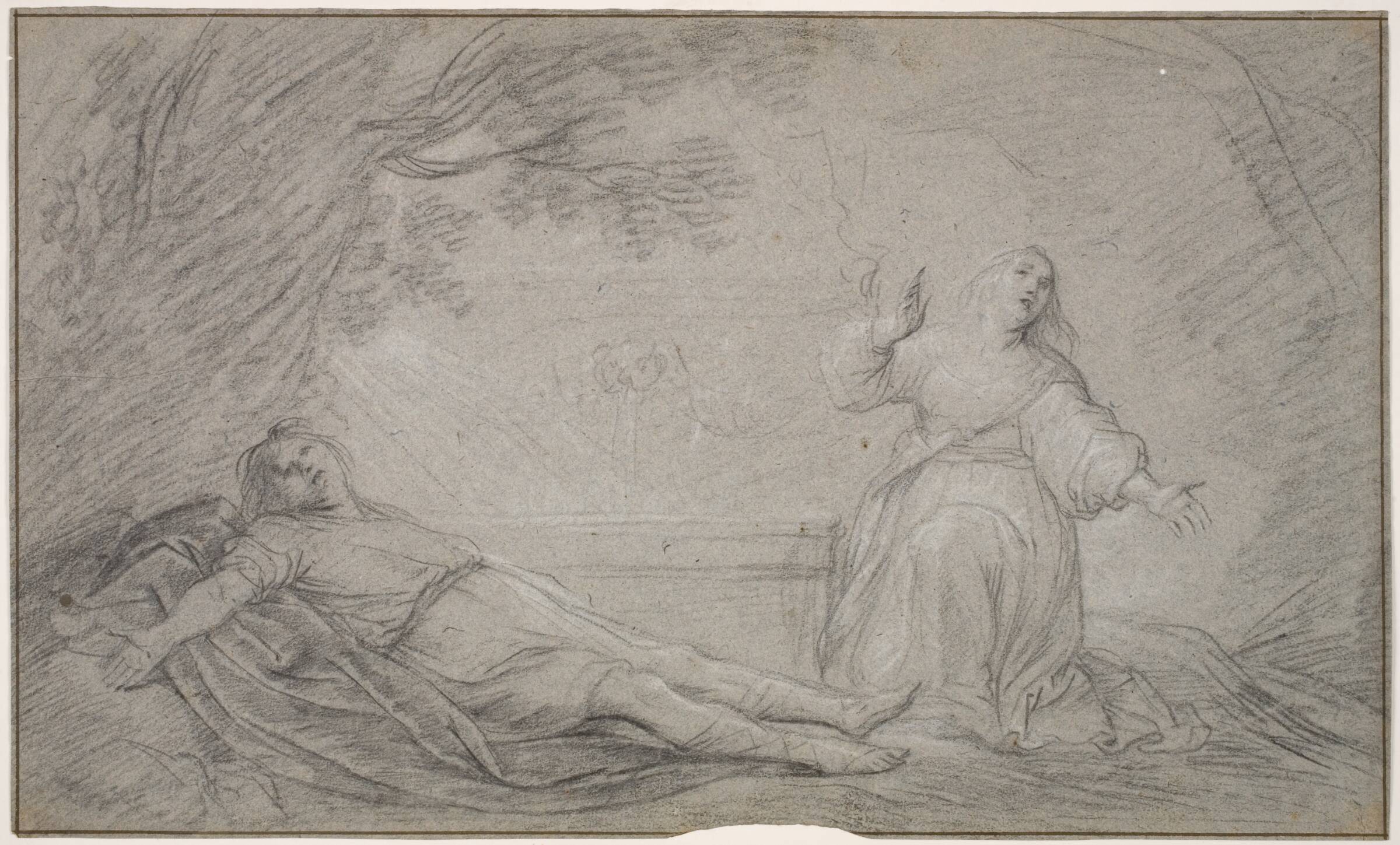 En mytologisk scene forestillende en kvinde, der begræder en ung mands død, Pieter de Grebber, 1600-1653
