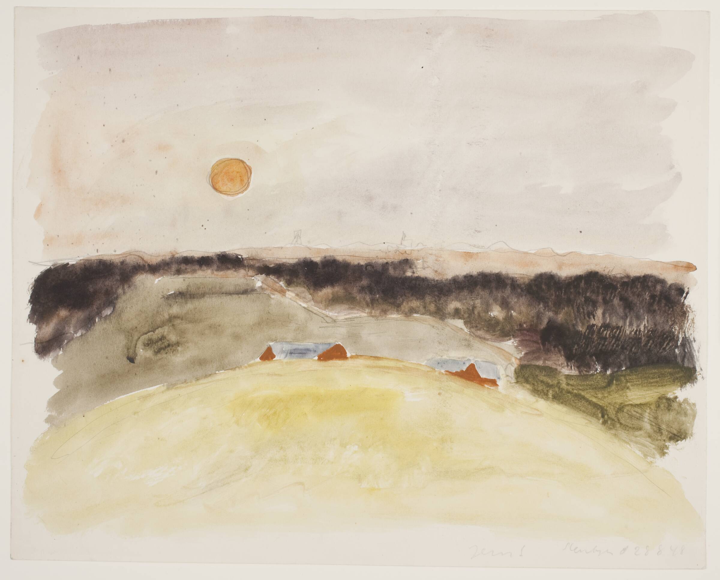 Landskab med aftensol, Stenbjerg, Jens Søndergaard, 1948