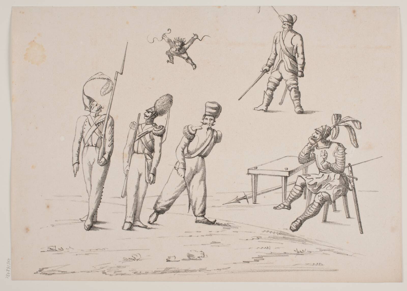 Prøveblad med fodfolk, N.B. Krossing, 1795-1854