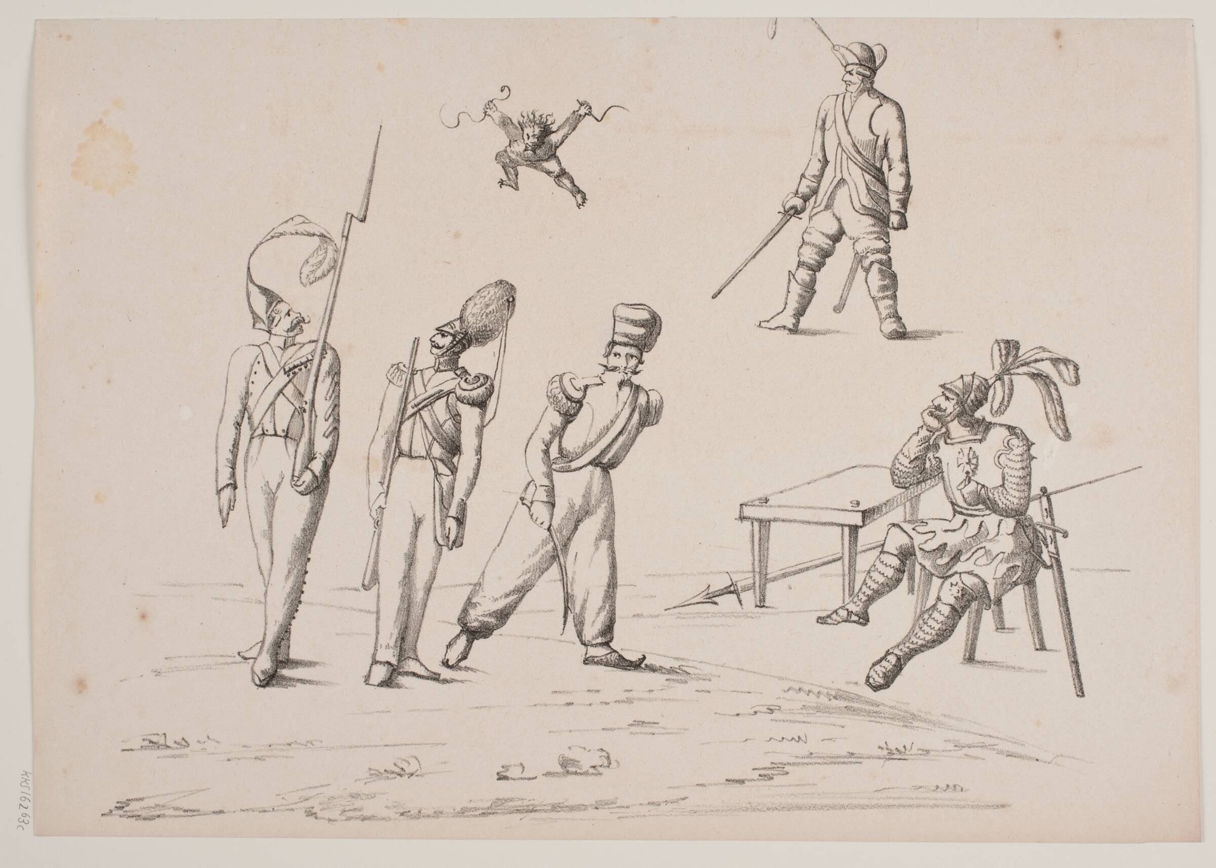 Prøveblad med fodfolk, N.B. Krossing, 1795-1854