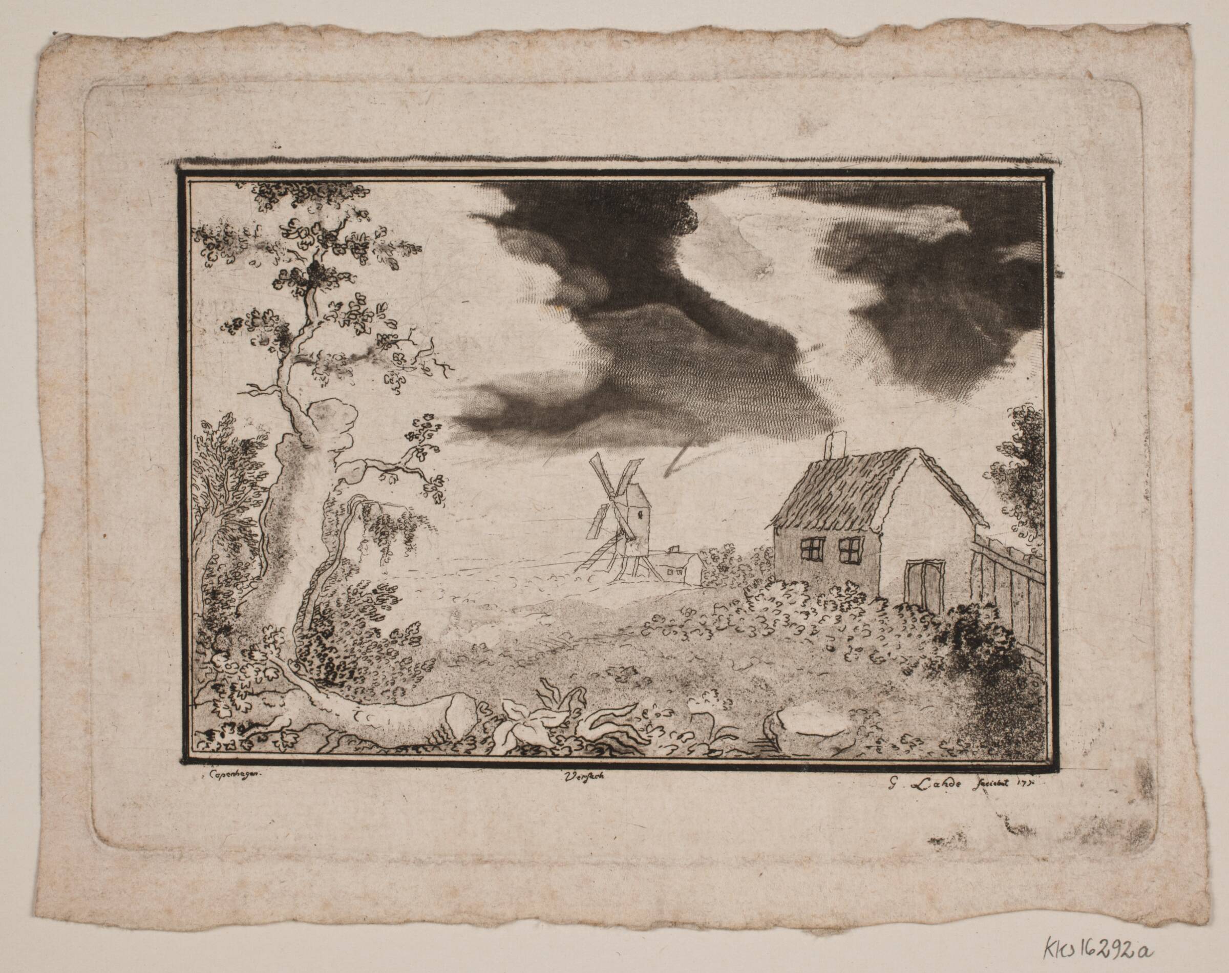 Landskab med hus og mølle, Gerhard Ludvig Lahde, 1790
