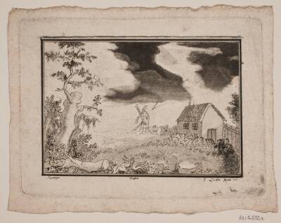 Landskab med hus og mølle