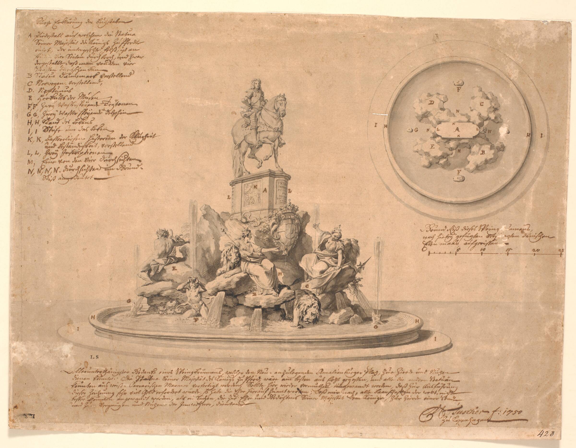Udkast til et monument for Frederik V på Amalienborg, Marcus Tuscher, 1750