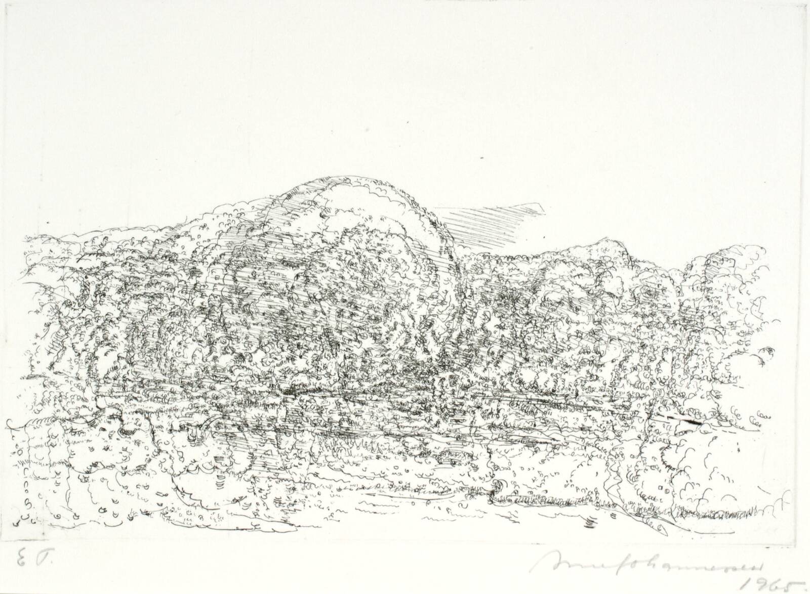 Paris, træer ved Seinen, aften, Arne Johannessen, 1965
