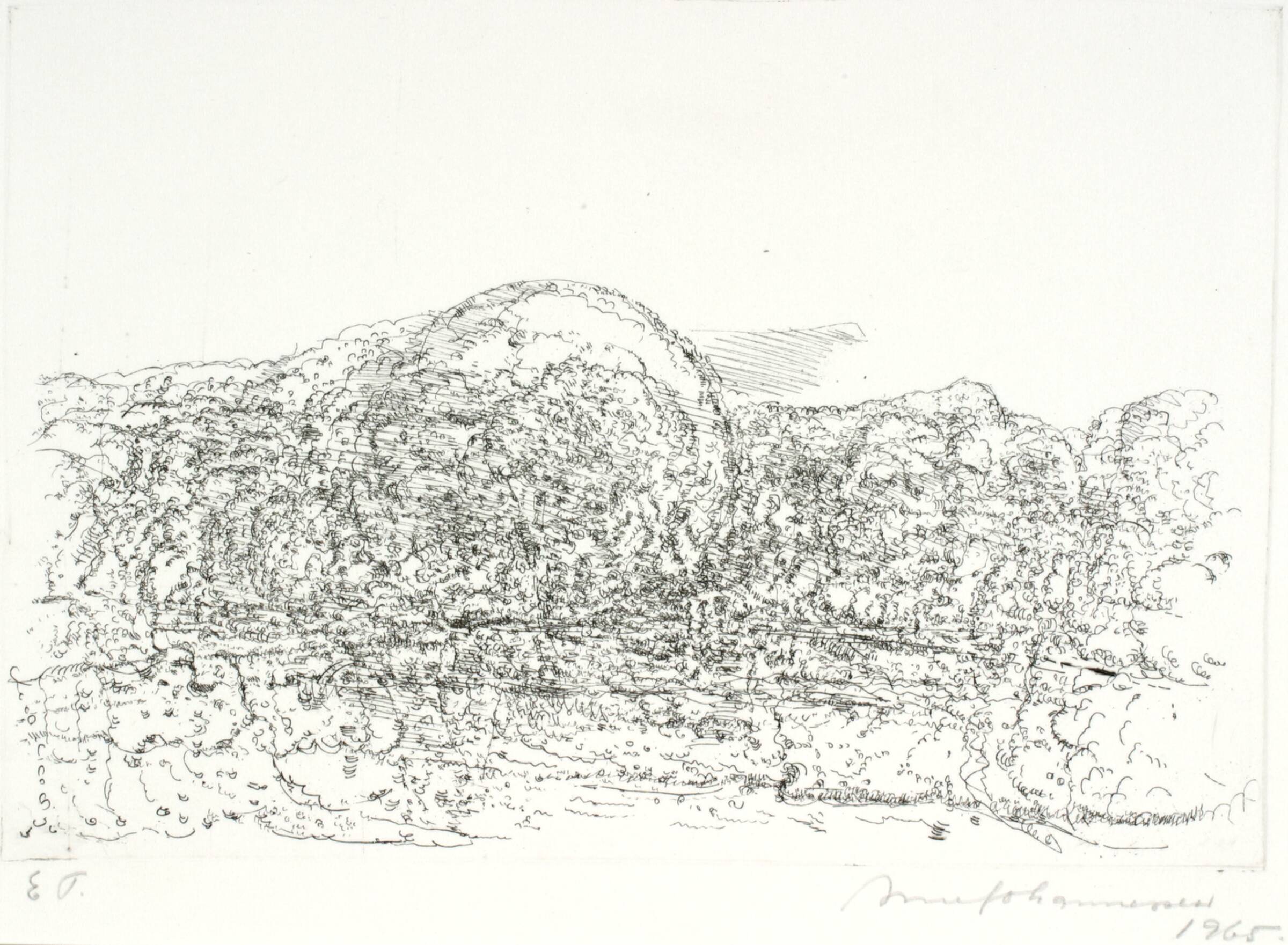 Paris, træer ved Seinen, aften, Arne Johannessen, 1965