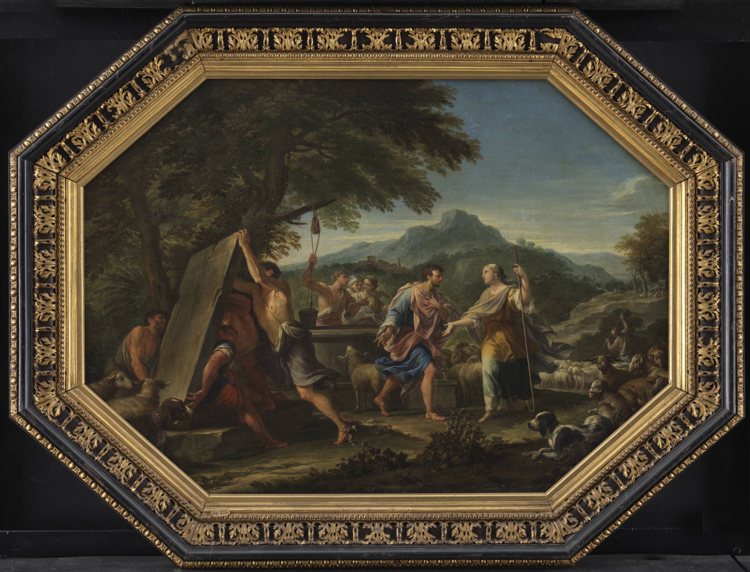 Jakob møder Rakel ved brønden uden for byen Haran, Filippo Lauri, 1638-1694