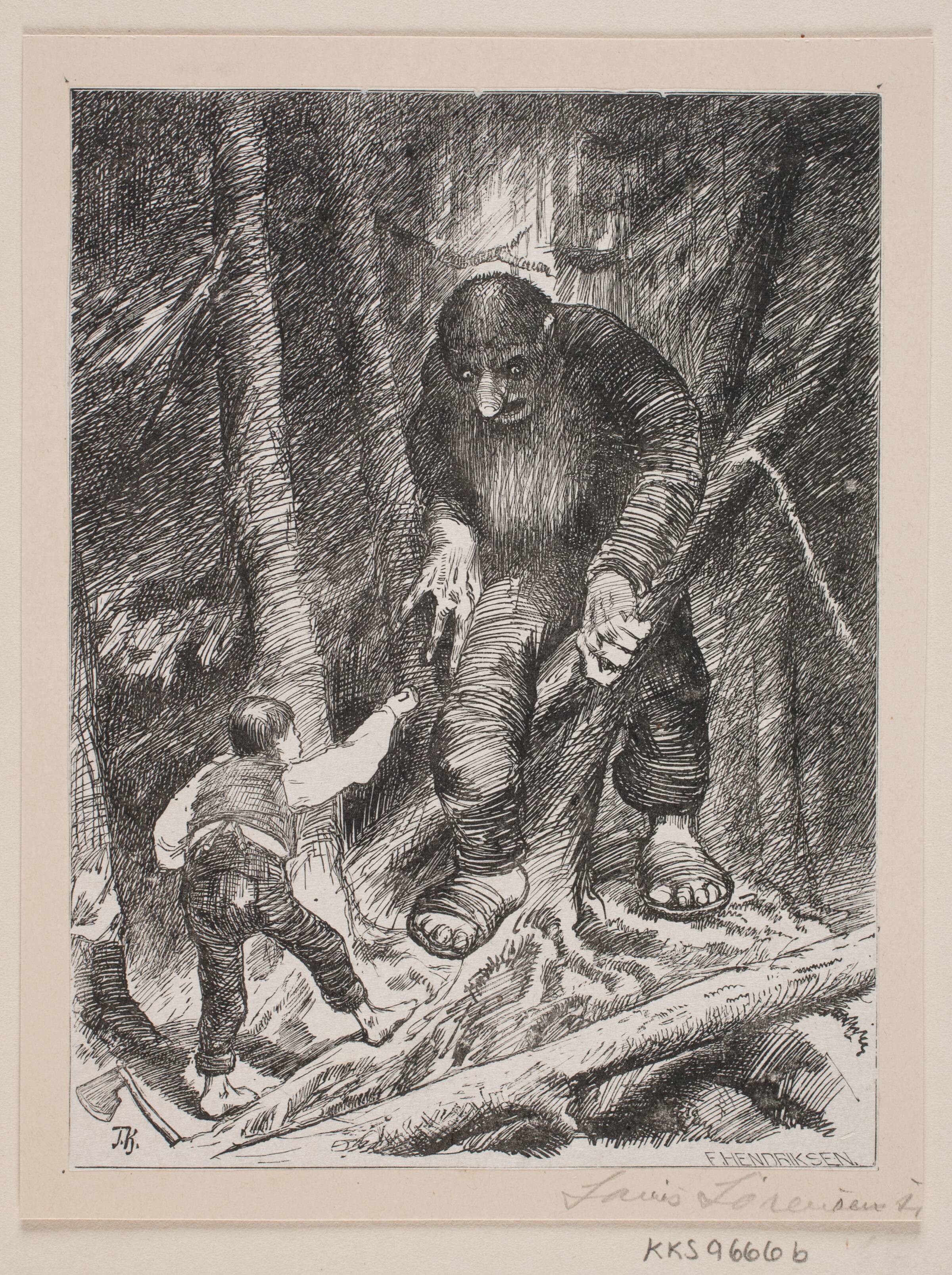 Illustration til "Askeladden som kapsåd med Troldet", Louis Sørensen, 1883