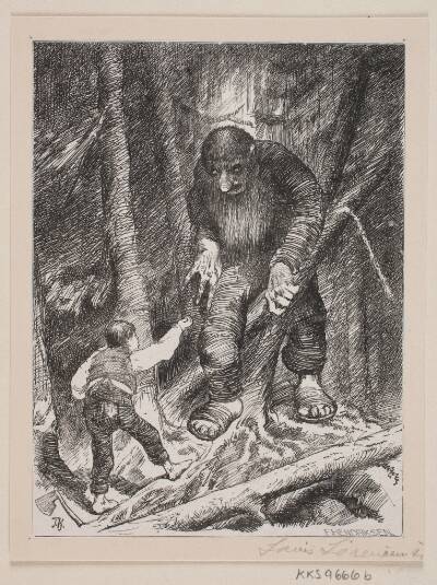 Illustration til "Askeladden som kapsåd med Troldet"