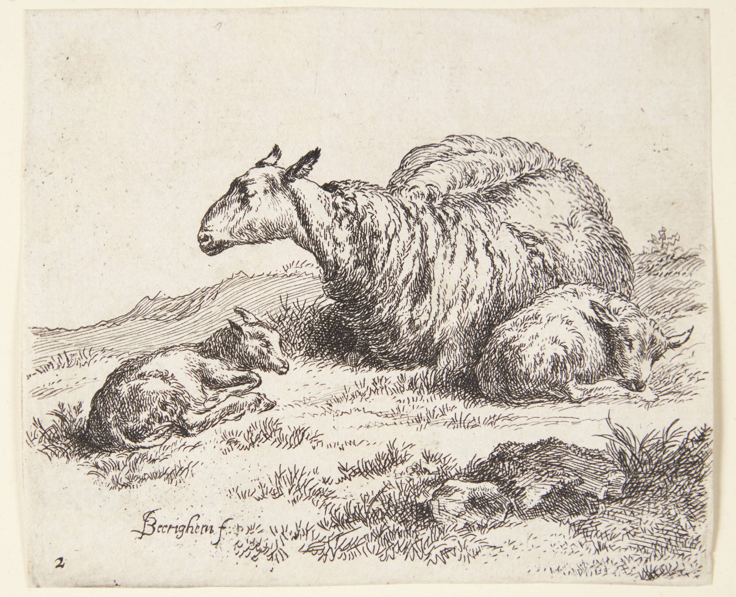 Liggende får med to lam, Nicolaes Berchem, 1620-1683