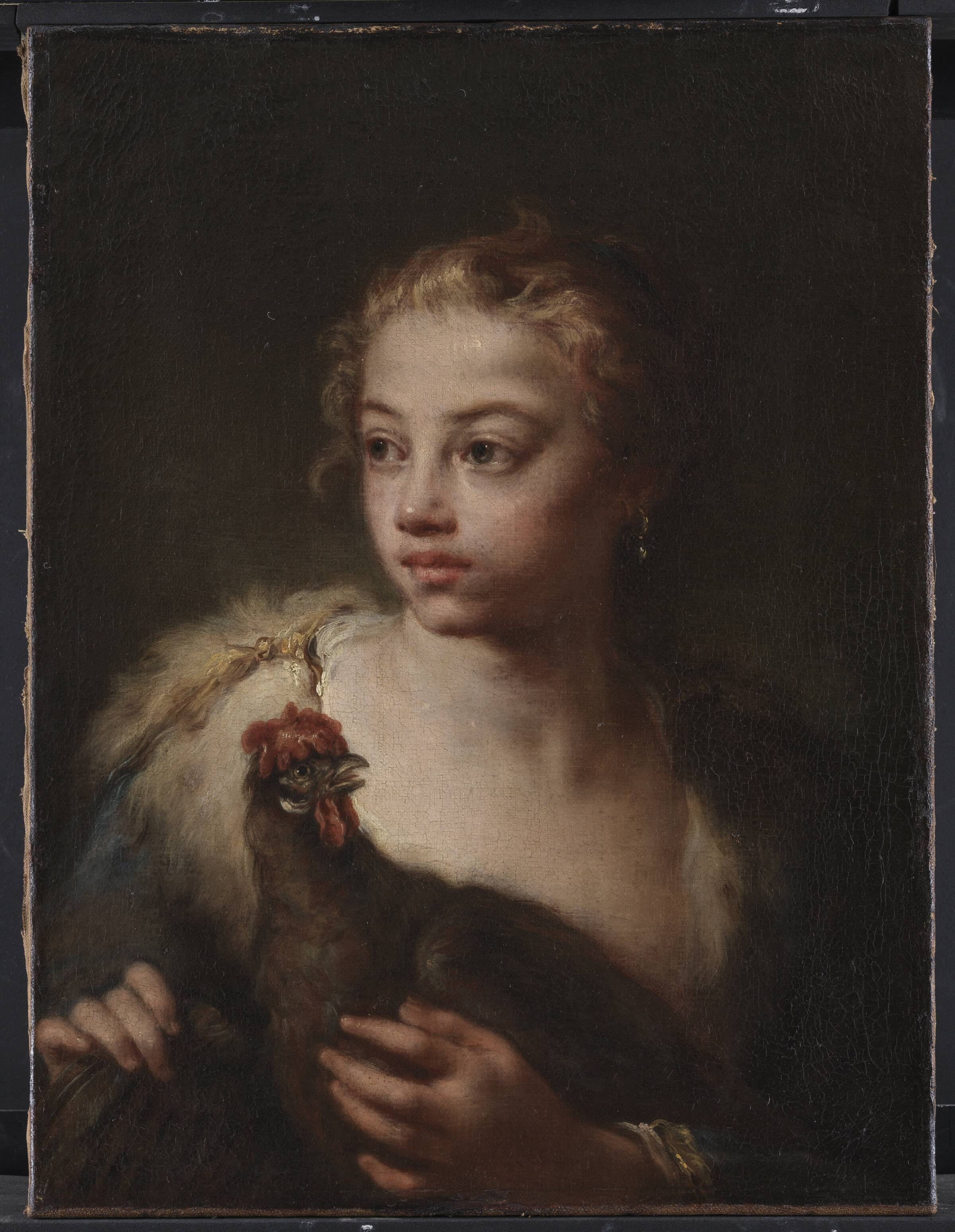 En pige med en høne, Giuseppe Nogari, 1697-1754