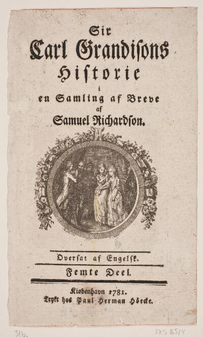 Vignet til "Sir Carl Grandisons Historie", 5. del, af Samuel Richardson, København 1781