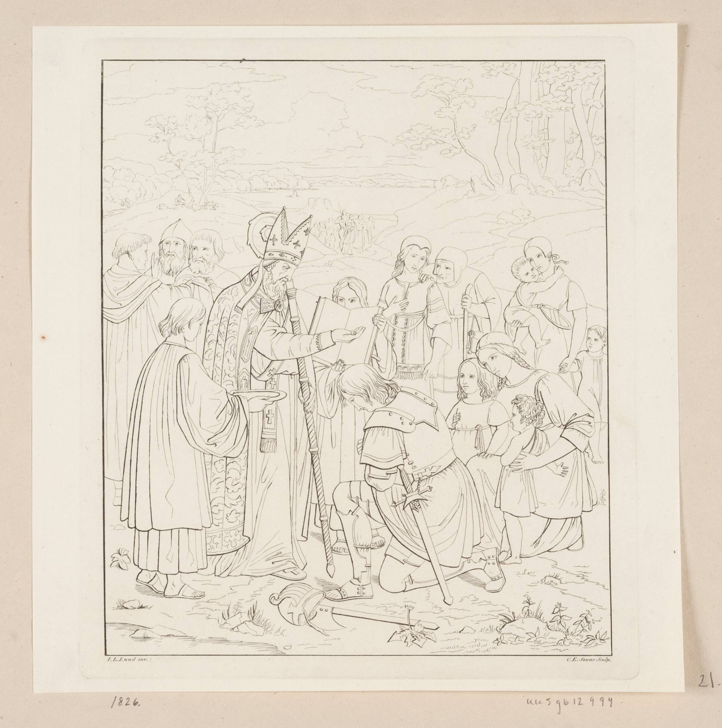 De første danske kristnes dåb, Edvard Sonne, 1826