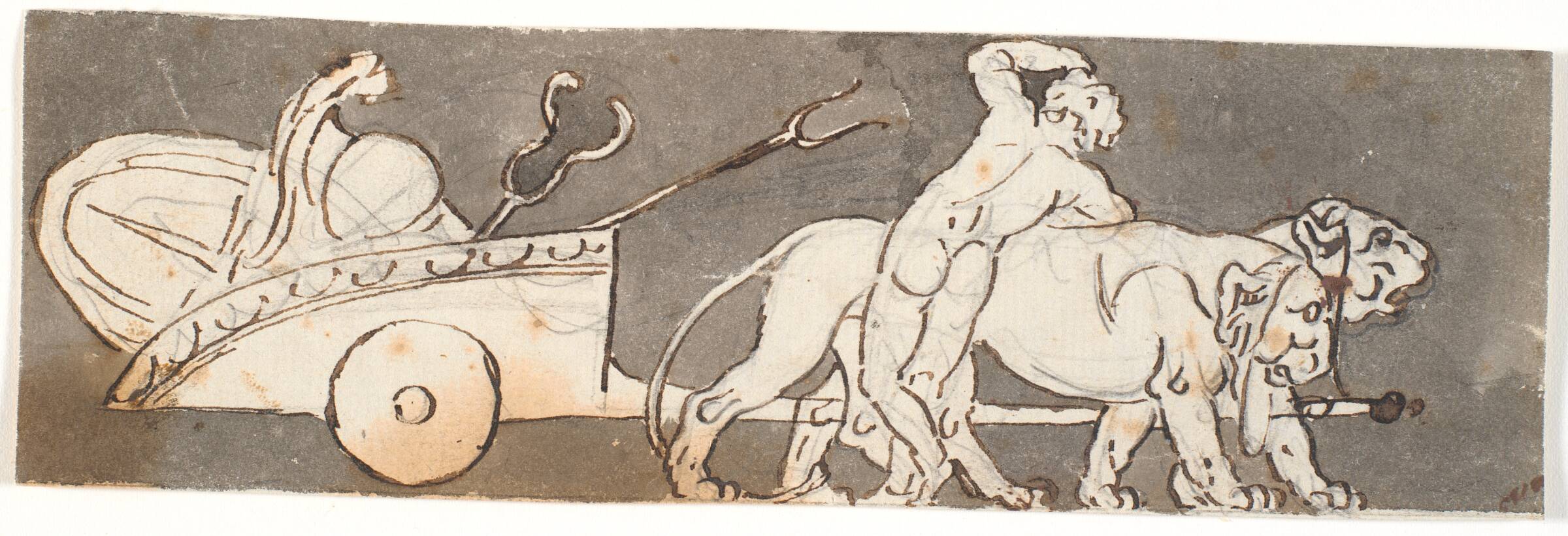 Frise med dreng ved Bacchus' og Mars' (eller Plutos) kærre trukket af løver, Nicolai Abildgaard, 1743-1809