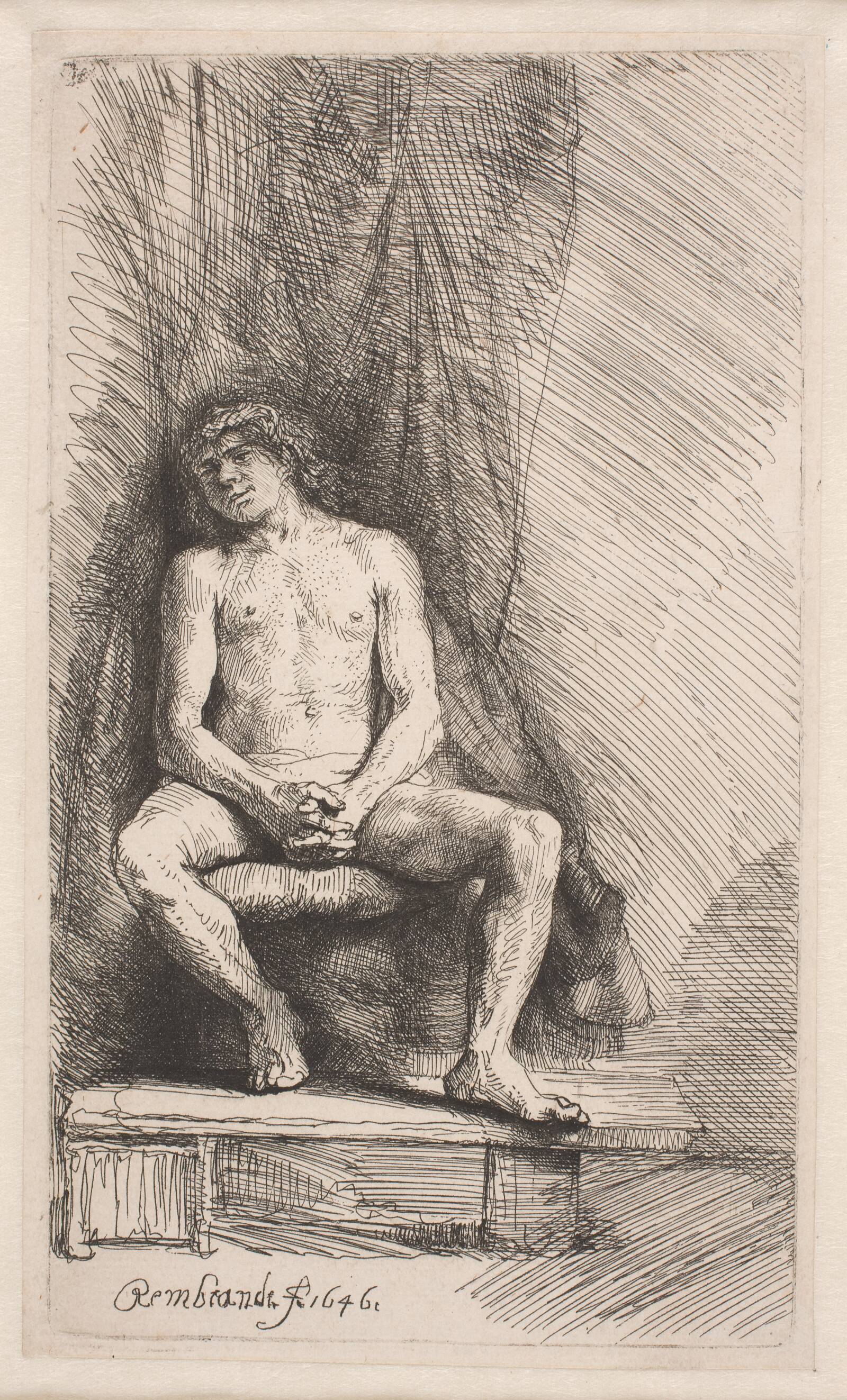 Siddende mandlig model, Rembrandt van Rijn, 1646