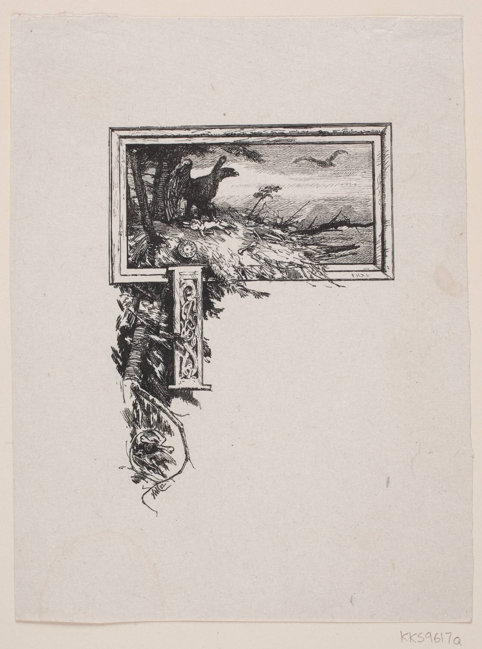 Initialvignet. "J" med en ørnerede, Ubekendt, 1882-1923