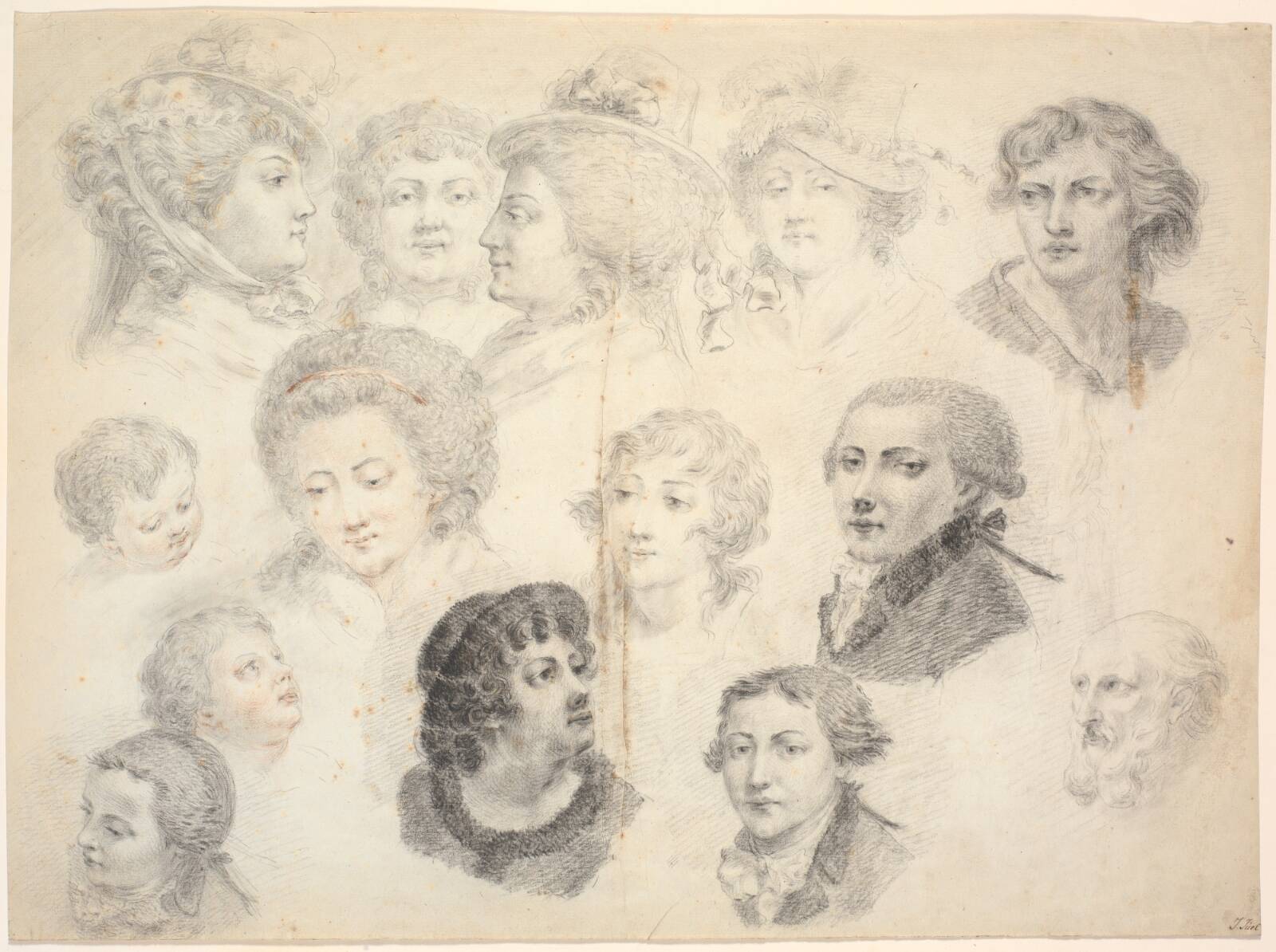 Skitseblad med hoveder, Ubekendt, 1745-1802