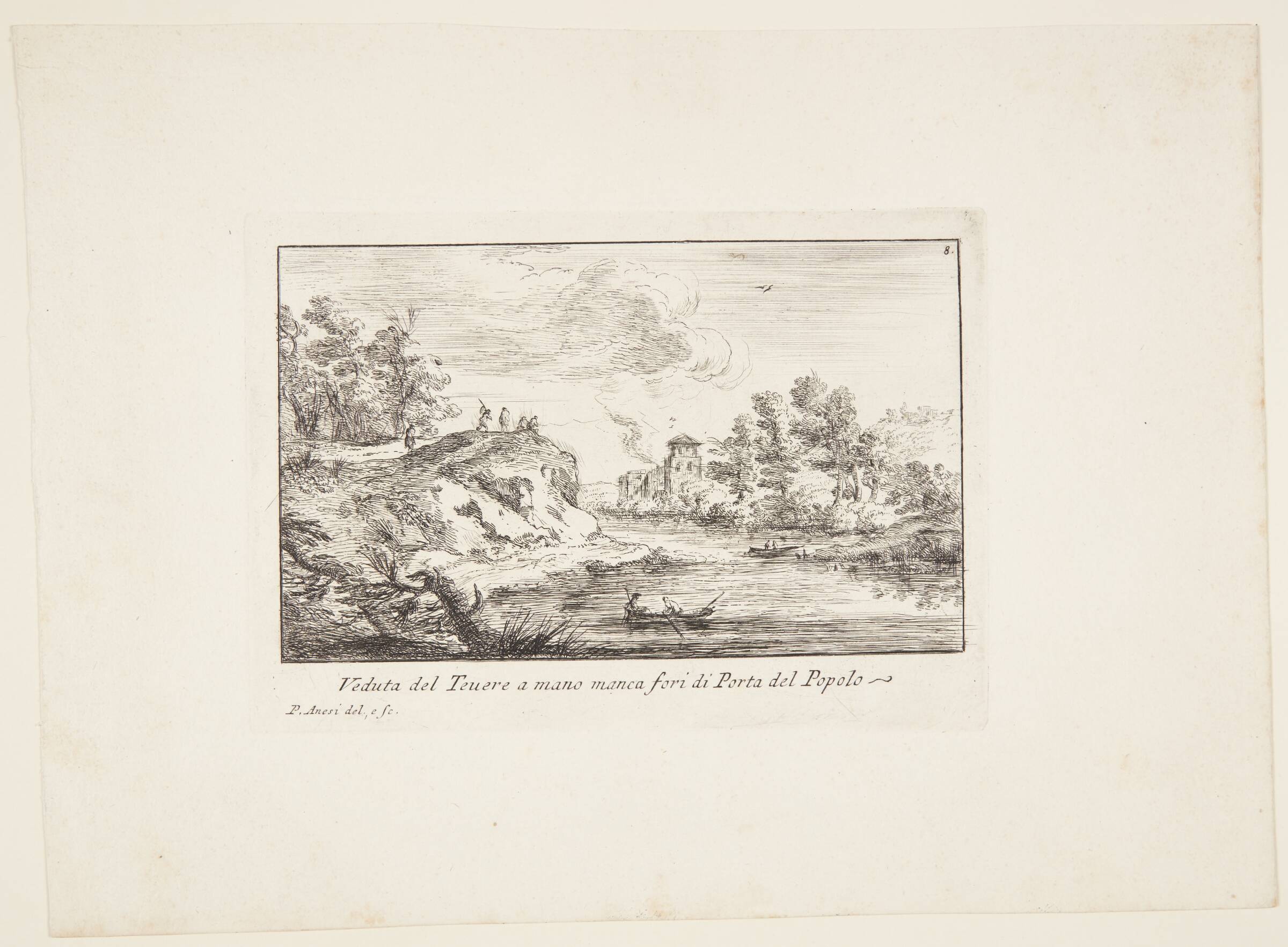 Veduta del Teuere a mano manca fori di Porta del Popolo, Paolo Anesi, 1741-1748