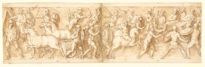 Marcus Aurelius ankommer til slaget, mens tropperne nedkæmper et sarmatisk angreb; sarmaterne beder om nåde