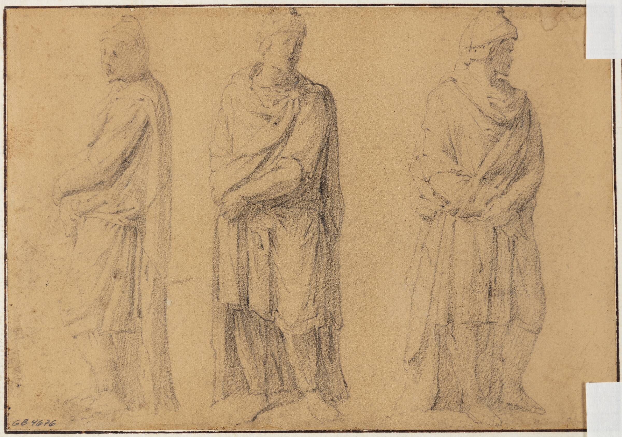 Tre tegninger af en antik statue af en slave, Filippo Paladini, 1544-1615