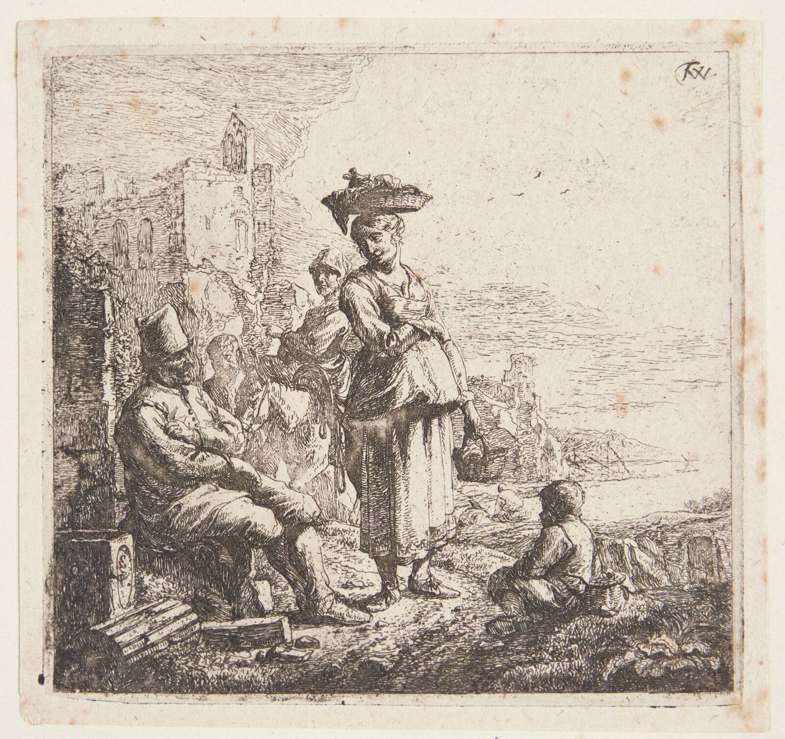 En kvinde med kurv på hovedet, by Thomas Wijck, 1616-1676