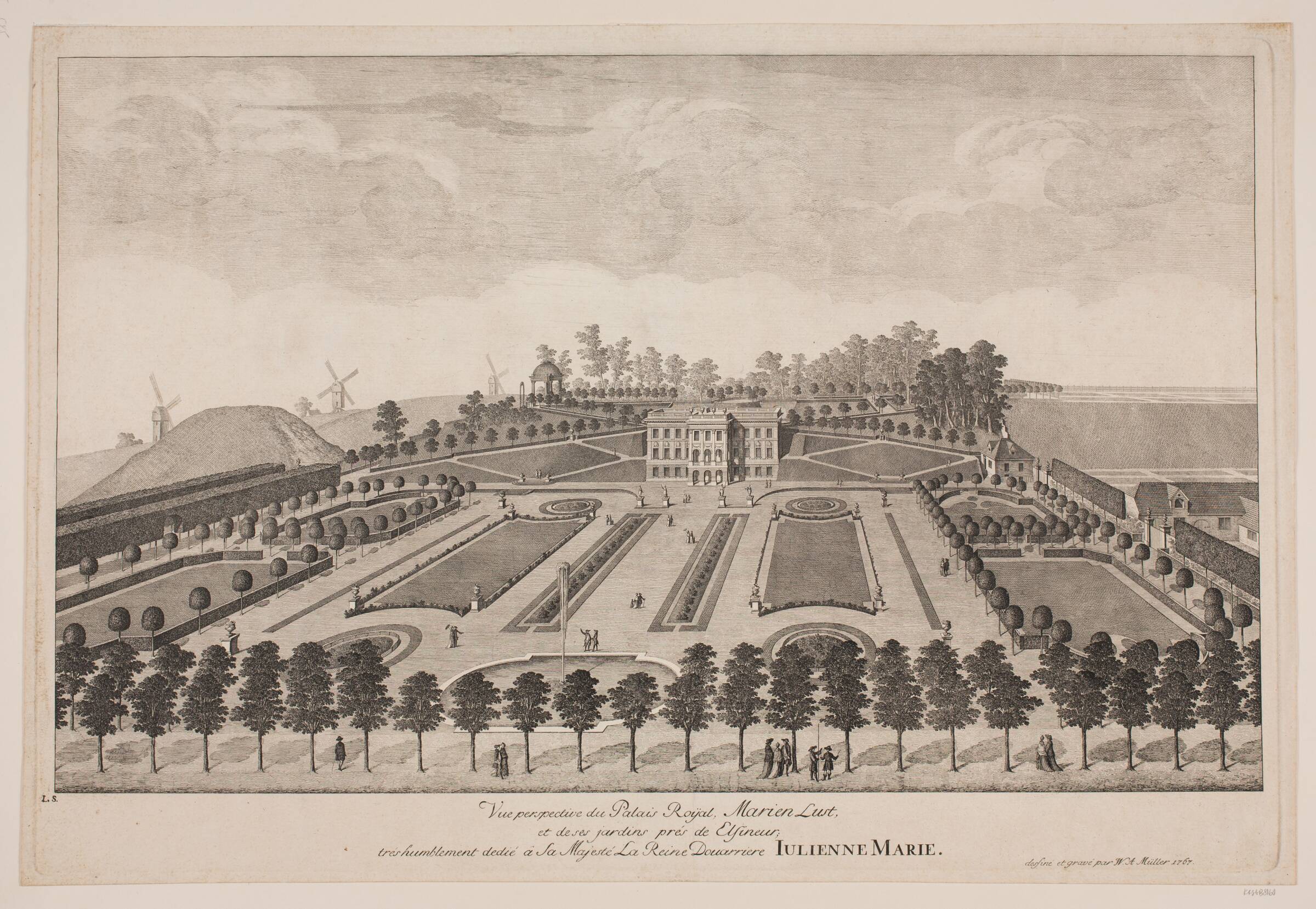 "Perspektivisk vue over Marienlyst slot", W.A. Müller, 1767