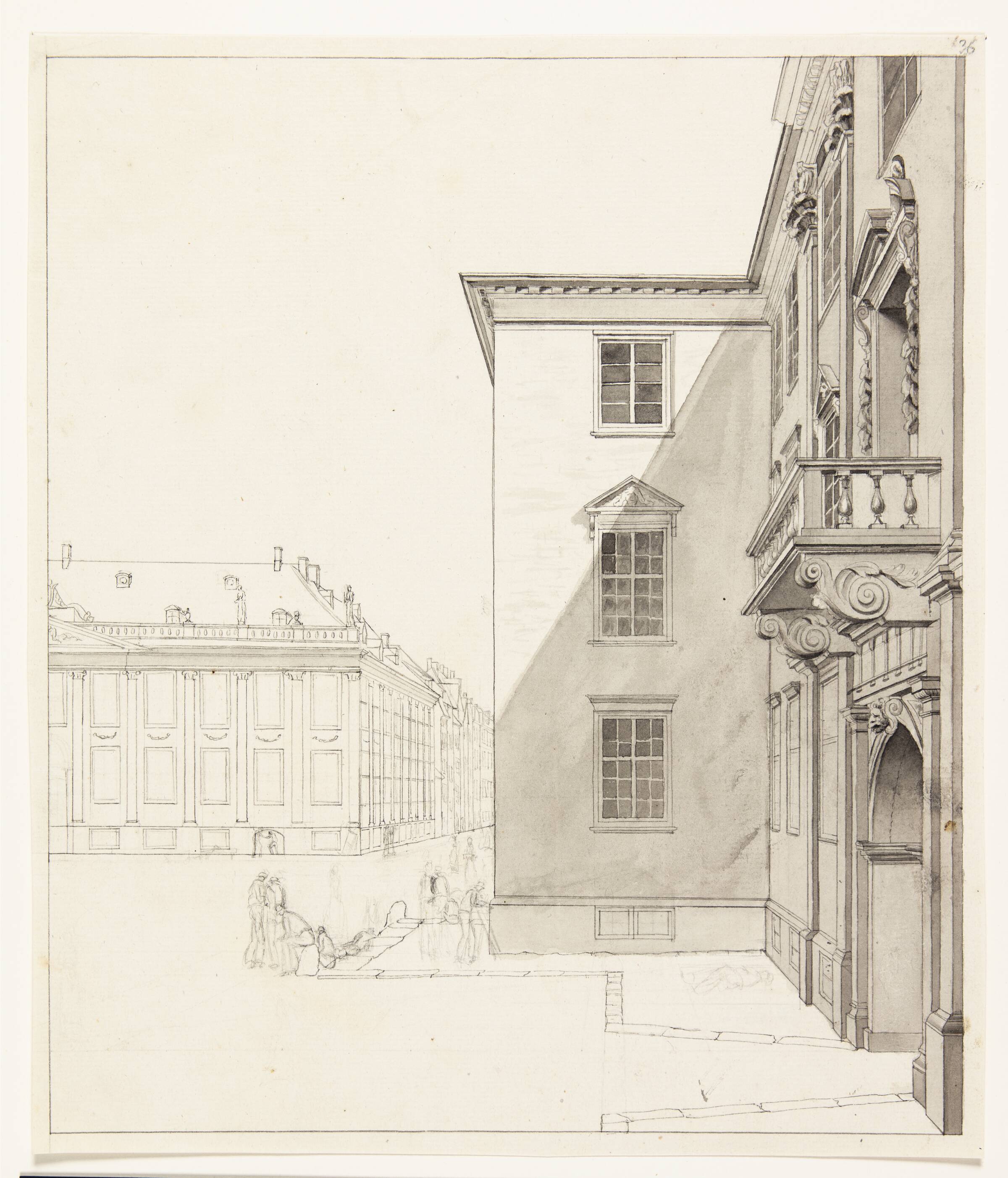 Kongens Nytorv. Parti af Charlottenborg og Thotts palæ, Albert Küchler, 1825-1828