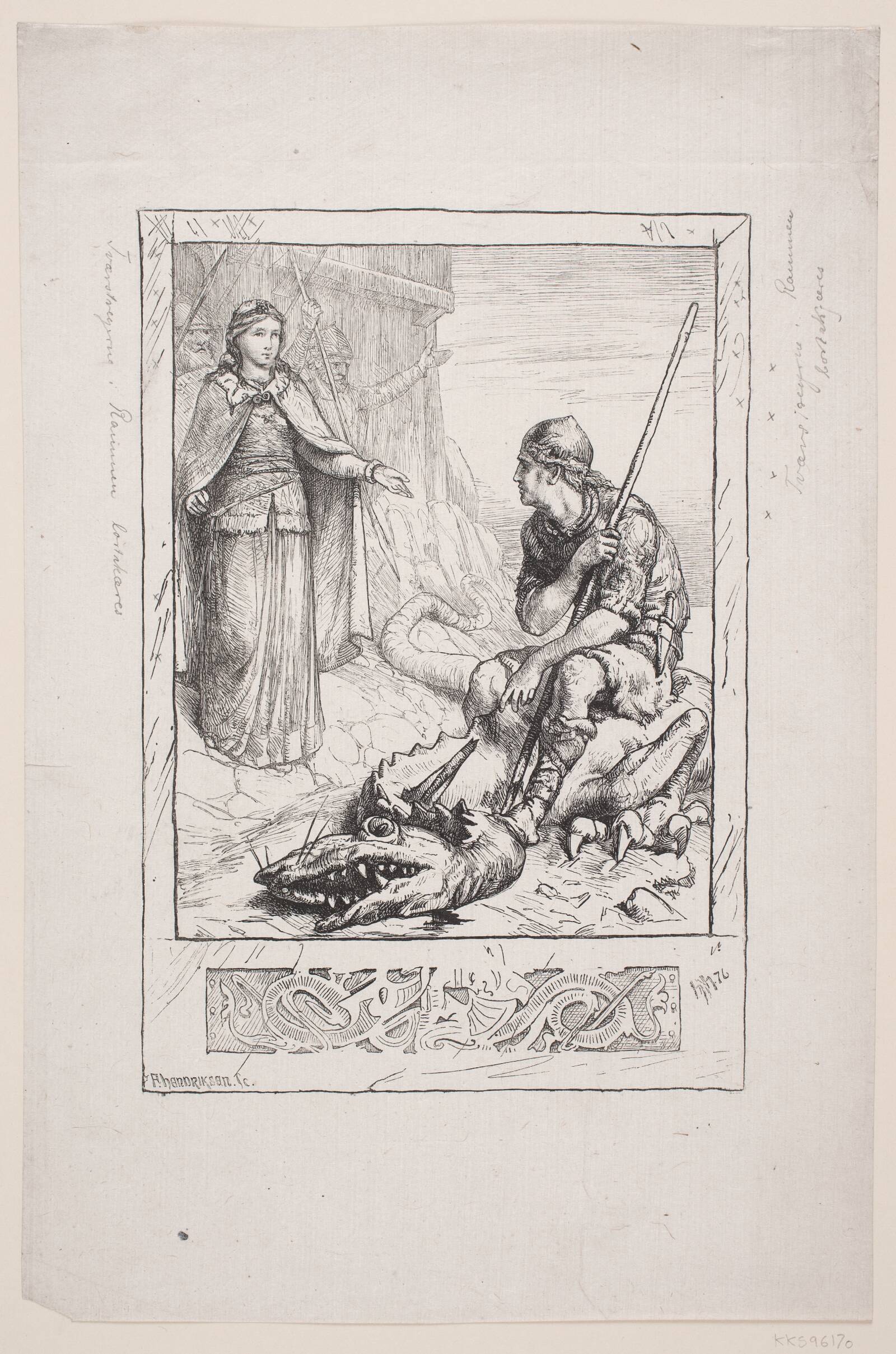 Regnar Lodbrog befrier Thora Borgarhjort, F. Hendriksen, 1876-1877