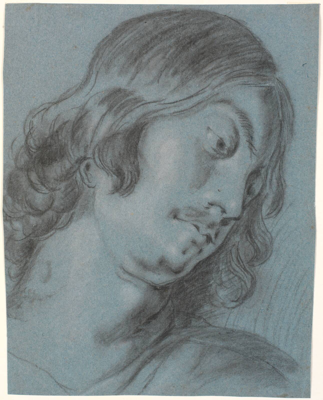 Hoved af yngre mand, bøjet med højre, by Heinrich Dittmers, 1625-1677