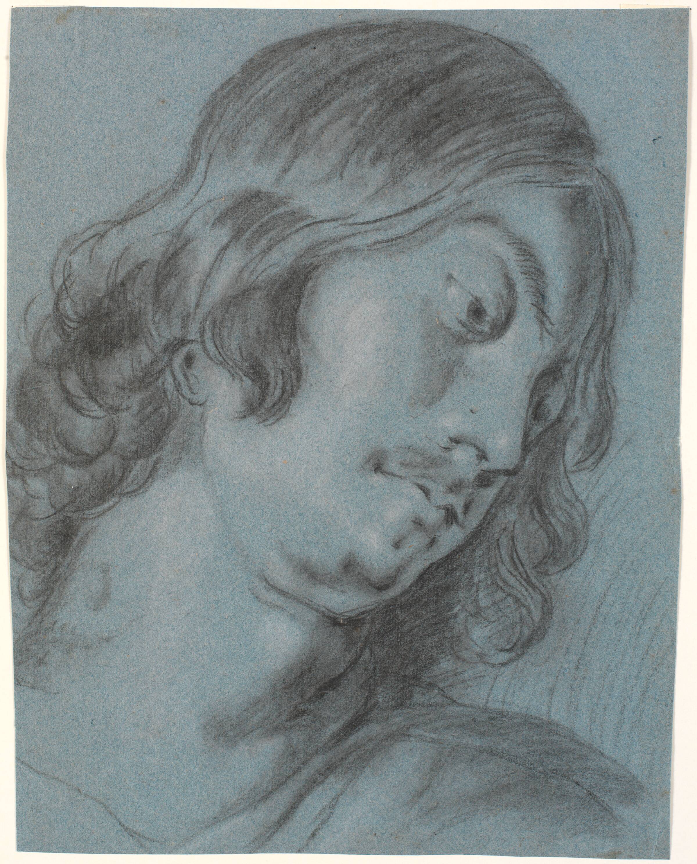 Hoved af yngre mand, bøjet med højre, Heinrich Dittmers, 1625-1677