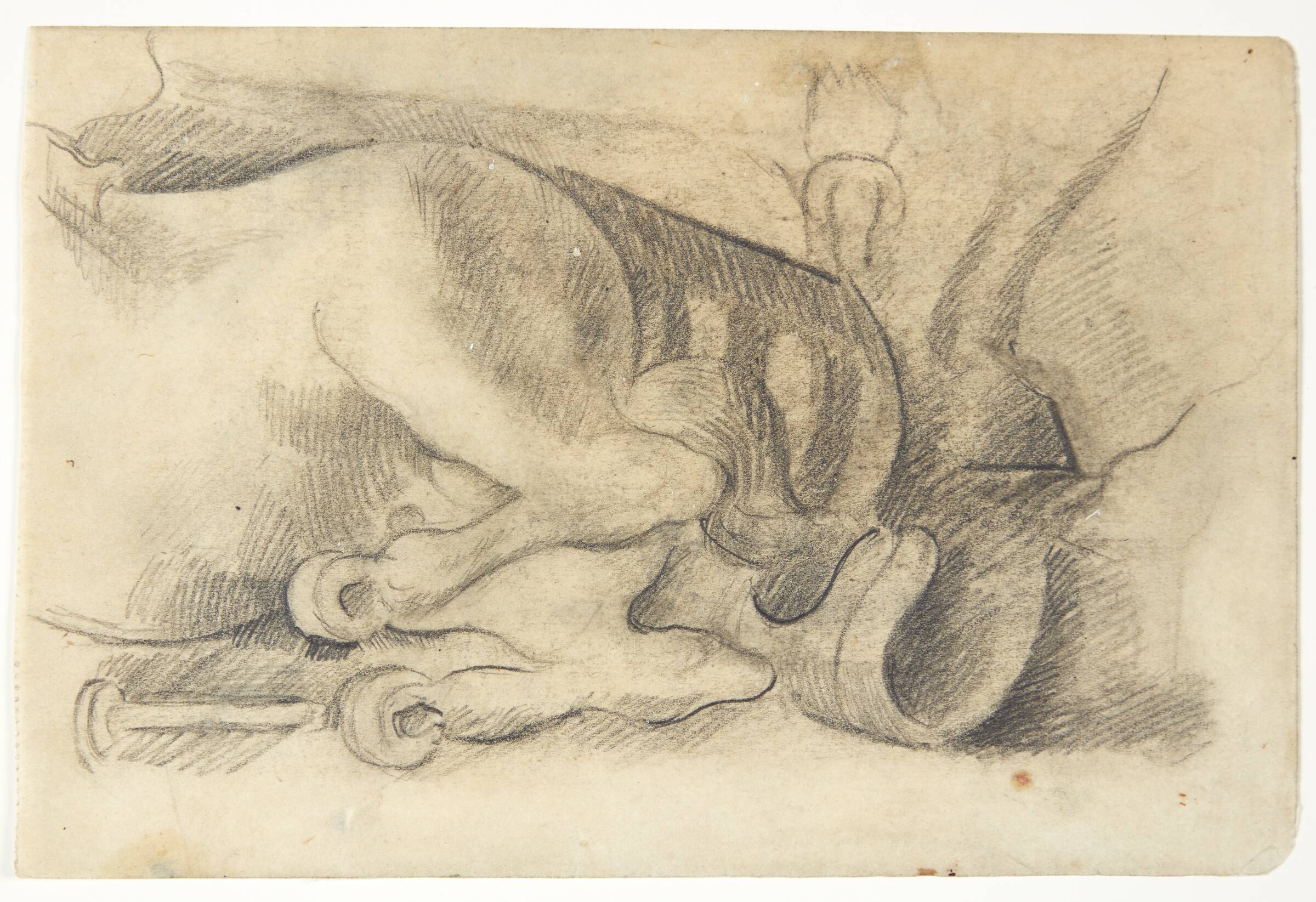 Bagkroppen af liggende hest. Rustningsdele. Kompositionsskitse til P. Uccellos "La Battaglia", William Scharff, 1901-1959
