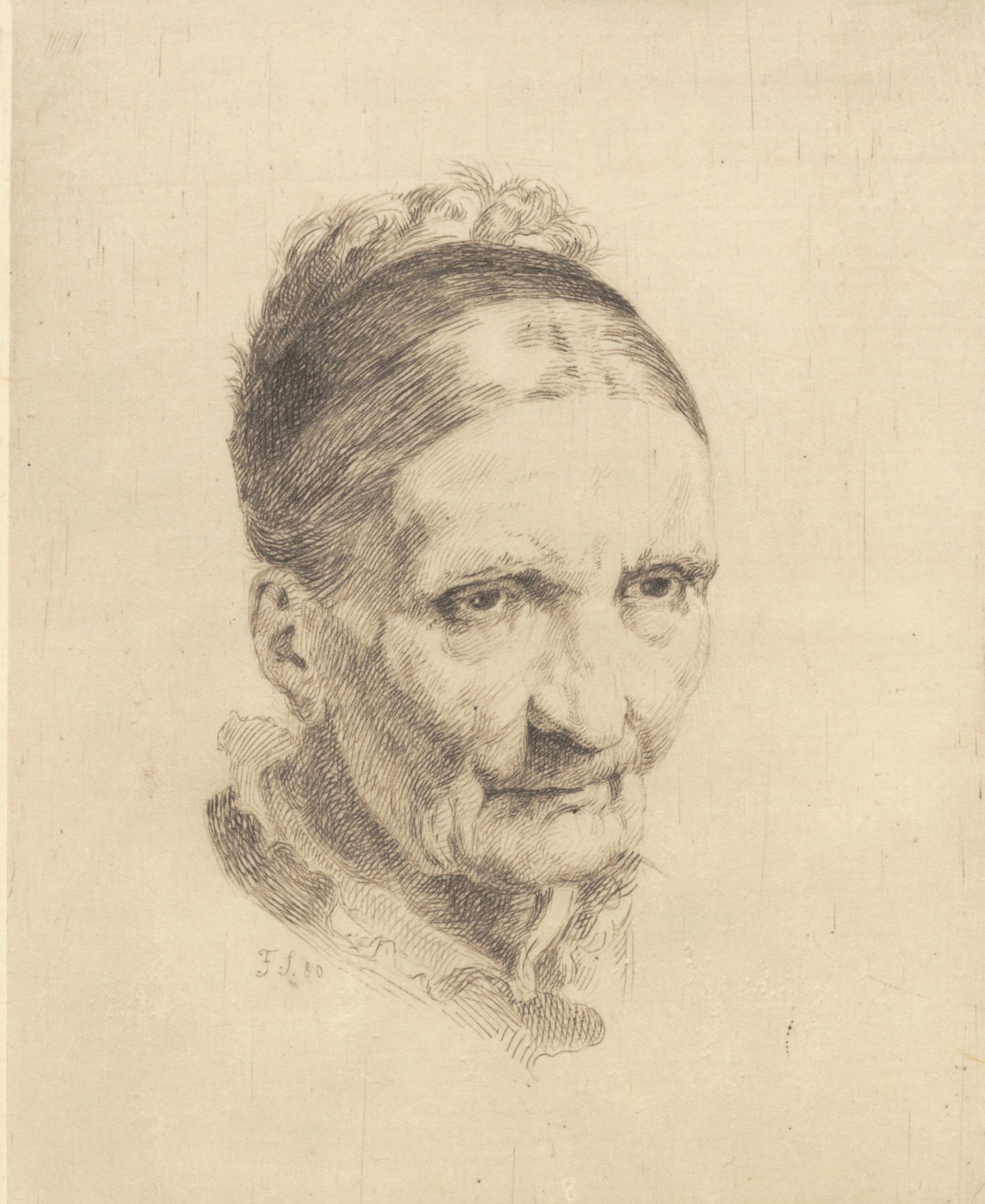 Hoved af en gammel kone, Madam Rasmussen, Frans Schwartz, 1880