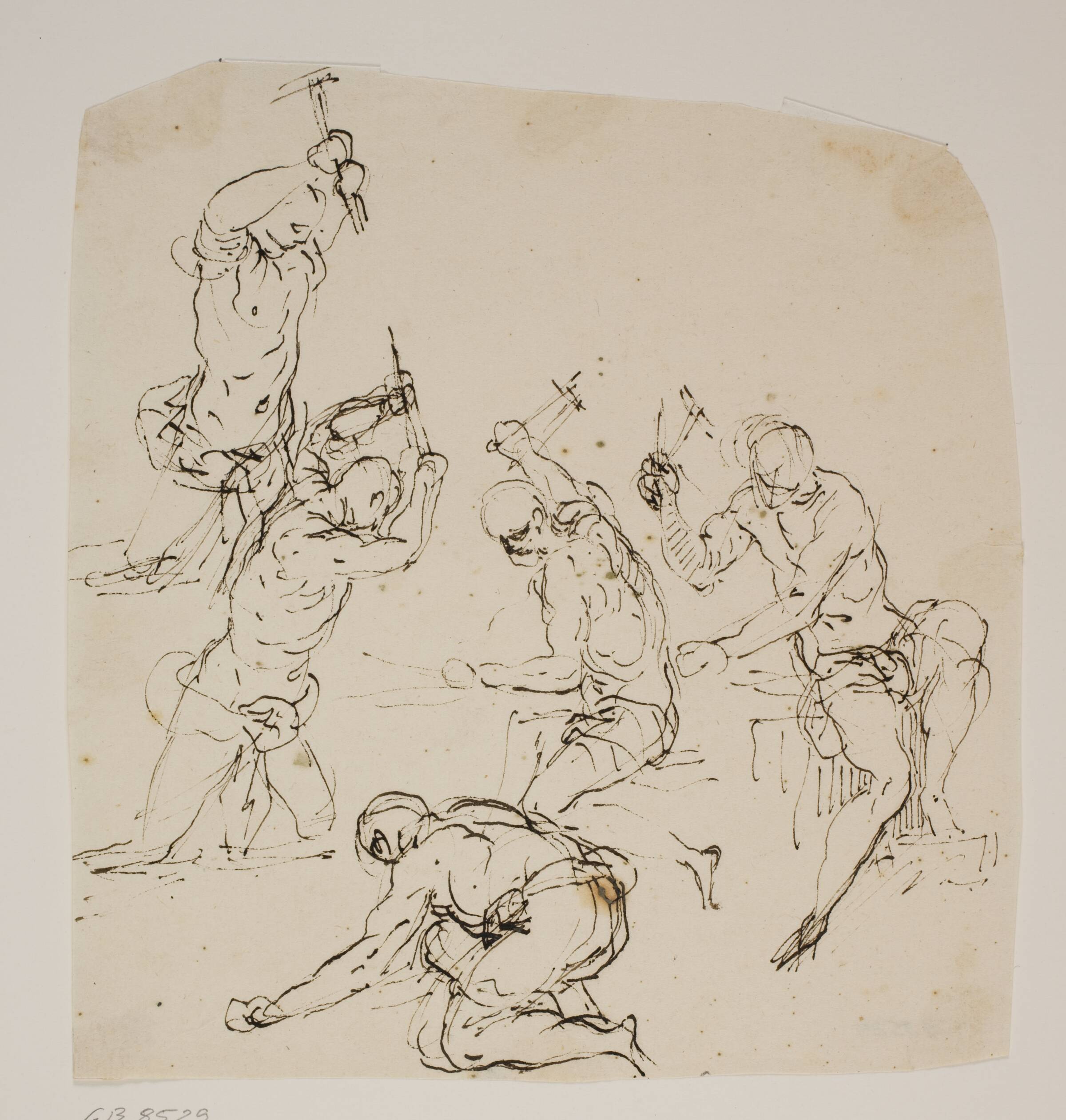Fem studier af stenhuggere eller smede, der arbejder ved essen, Jacopo Palma, 1548-1628
