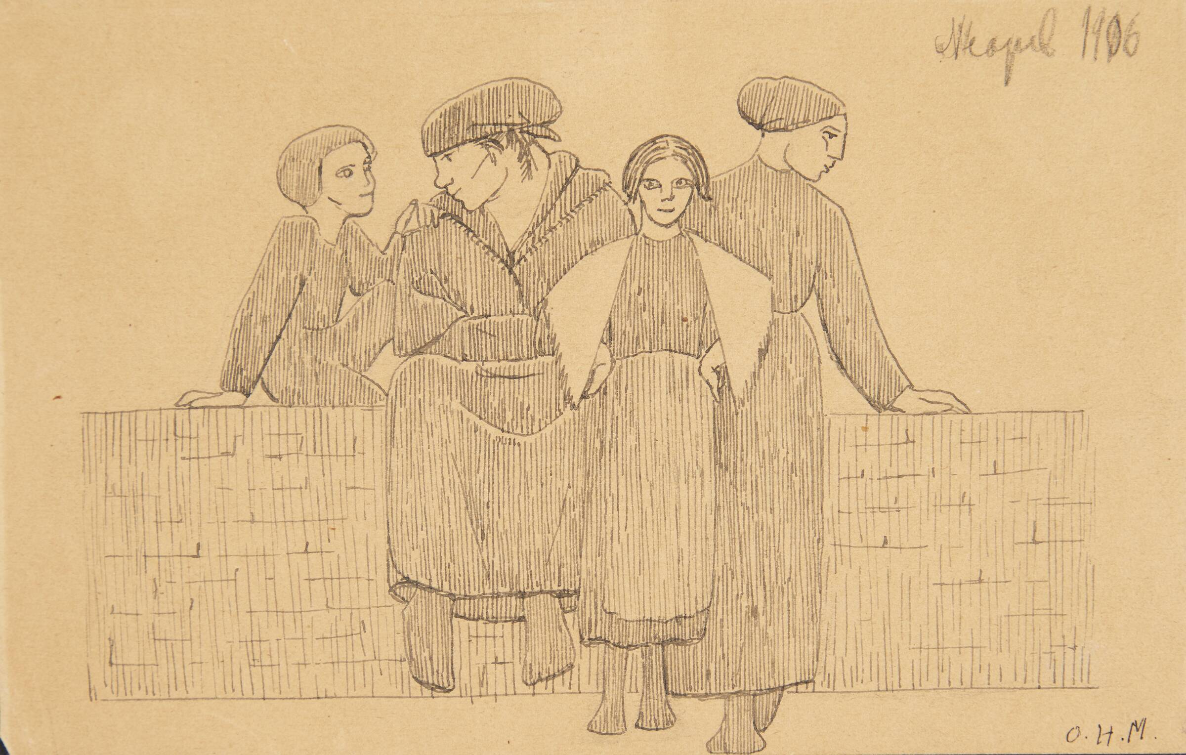 Kvinder ved en mur, Olivia Holm-Møller, 1906