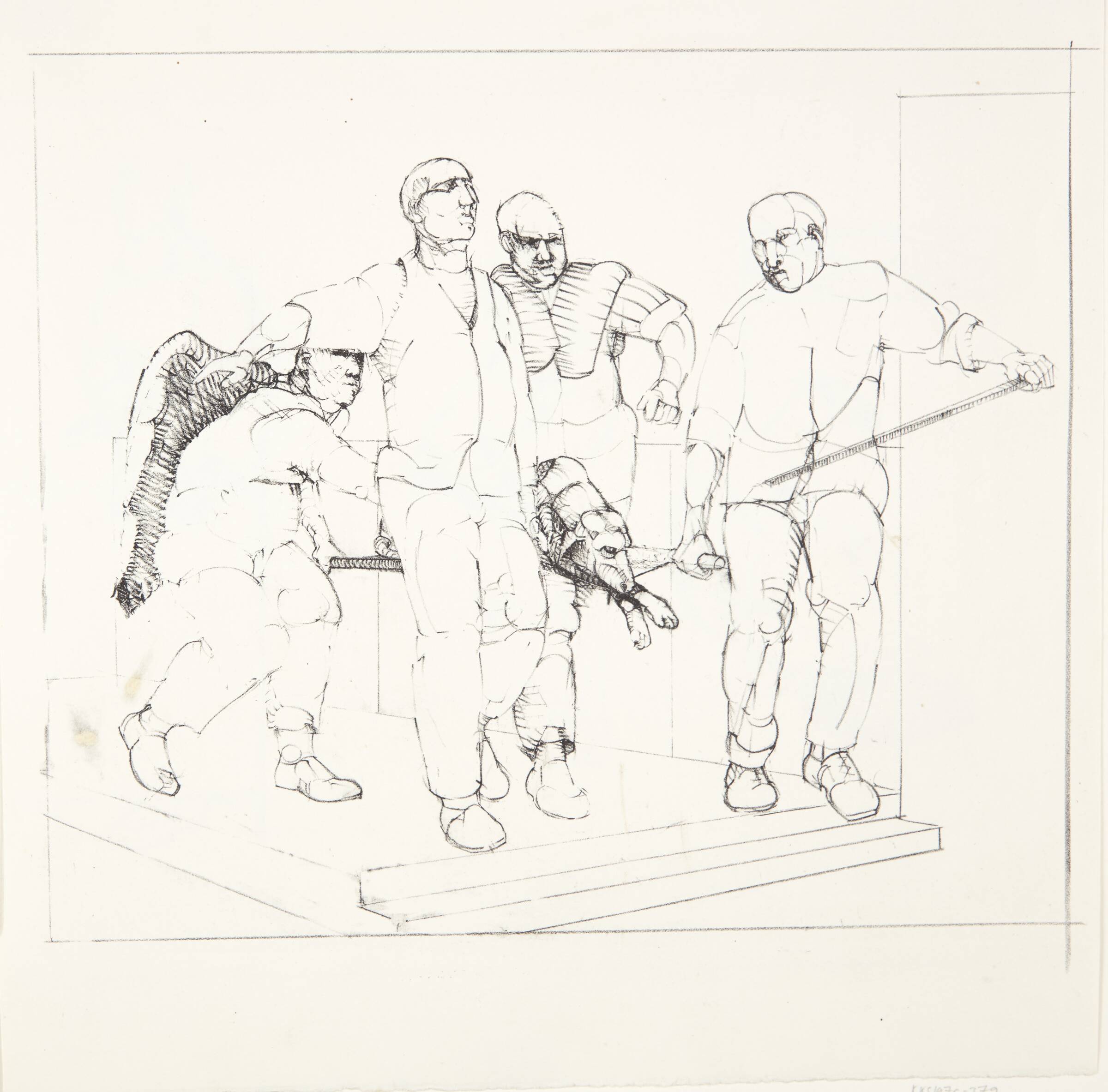 Fire mænd bærer en hund, Sys Hindsbo, 1975
