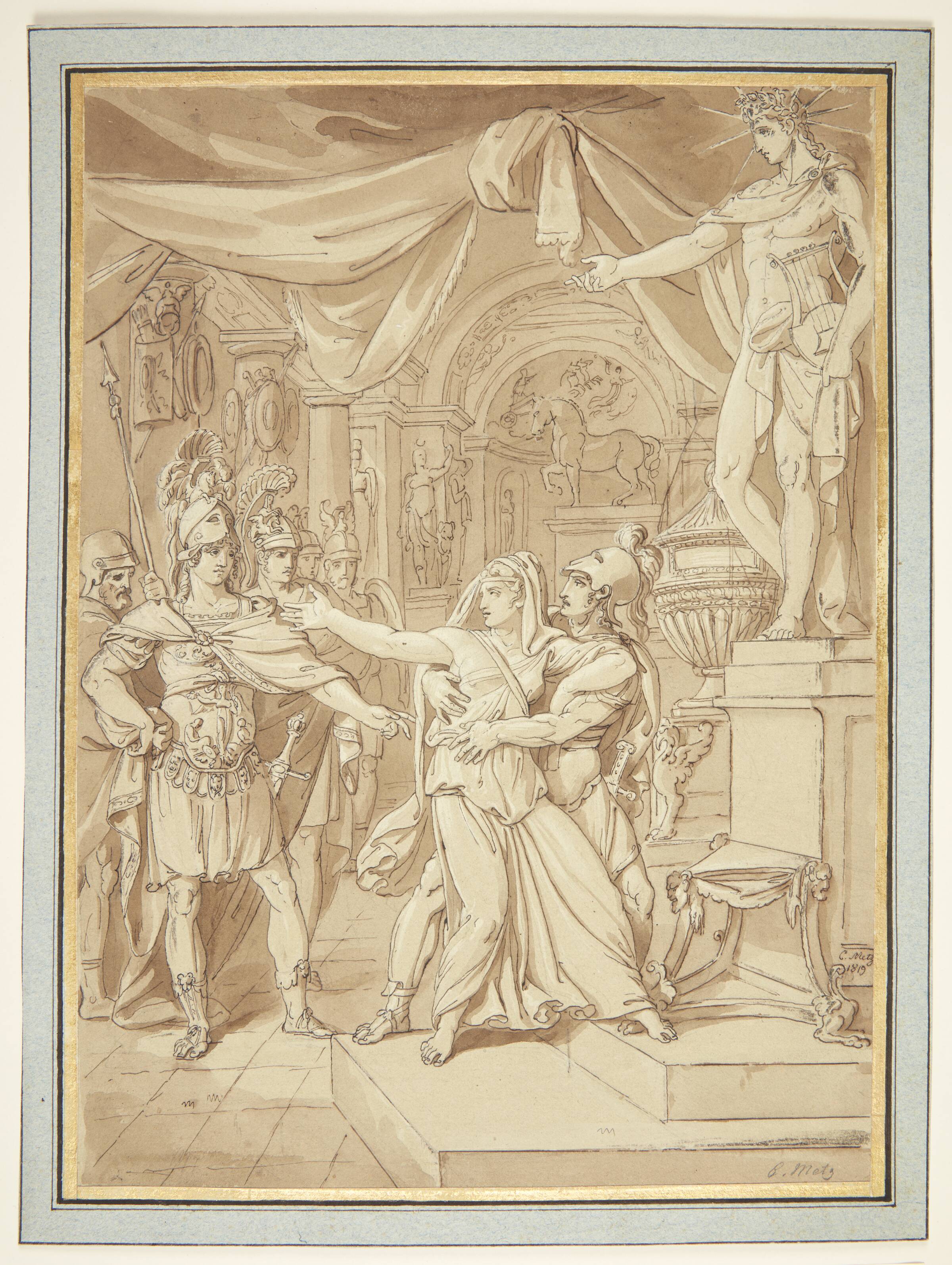 Antik romersk scene i et tempel for Apollo, Conrad Martin Metz, 1819