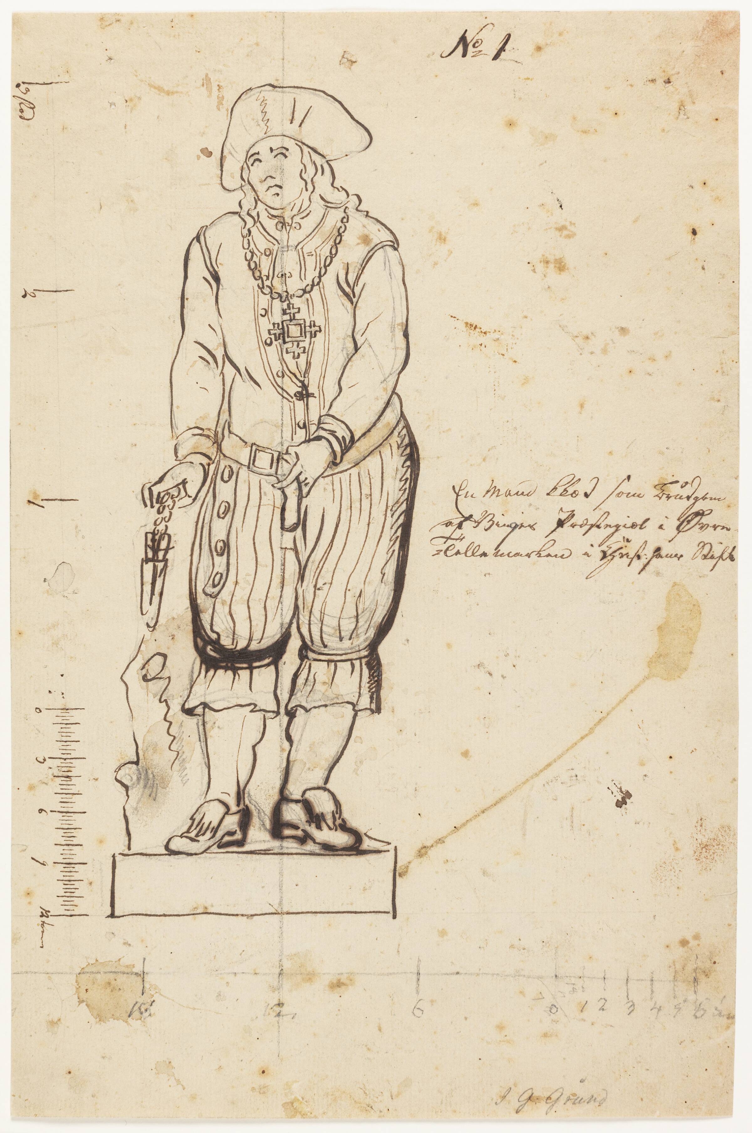 Udkast til sandstensfigur til Nordmandsdalen i Fredensborg slotspark, Johan Gottfried Grund, 1733-1796