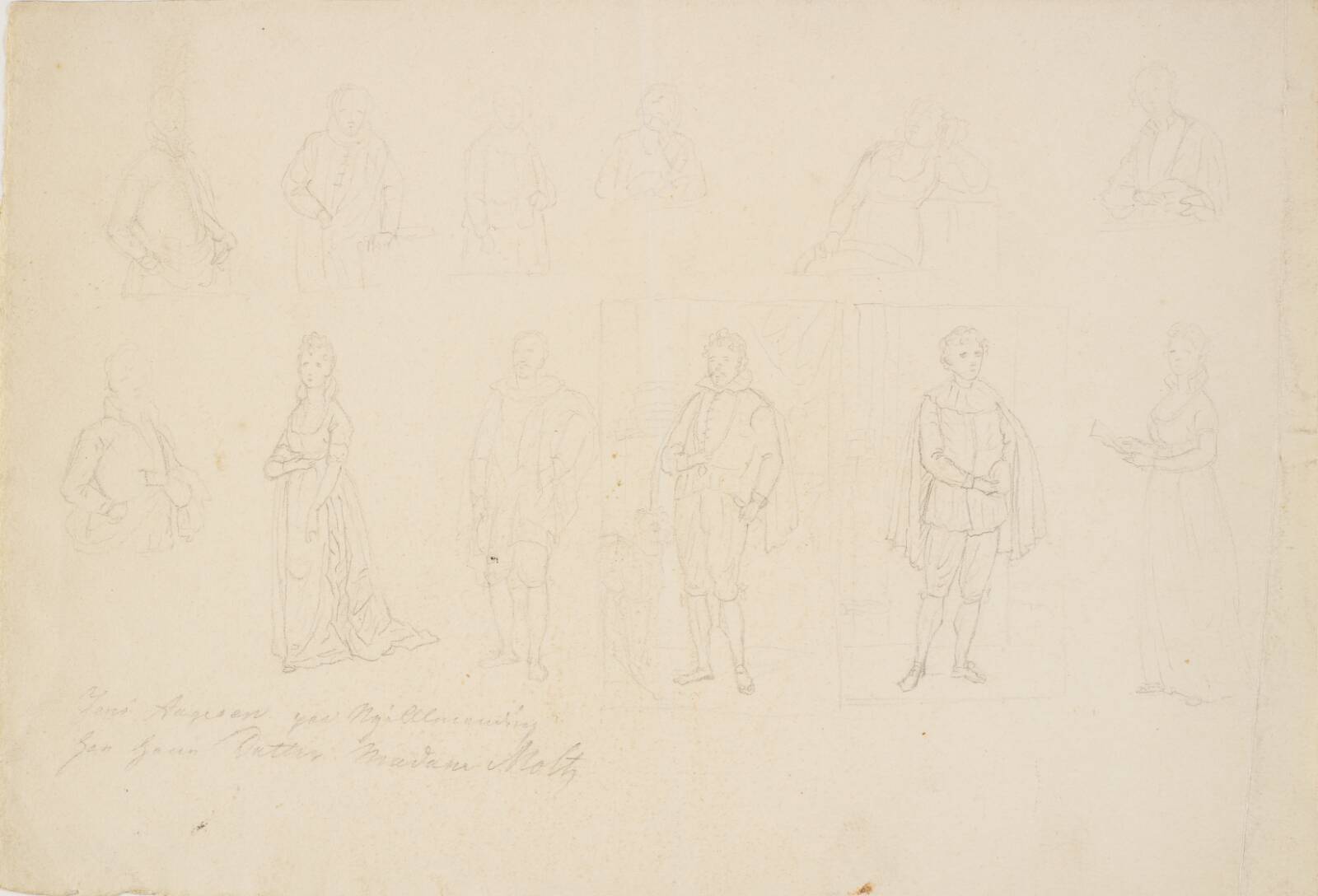 Tolv figurrids. Teaterkostumer?, C.A. Lorentzen, 1746-1828