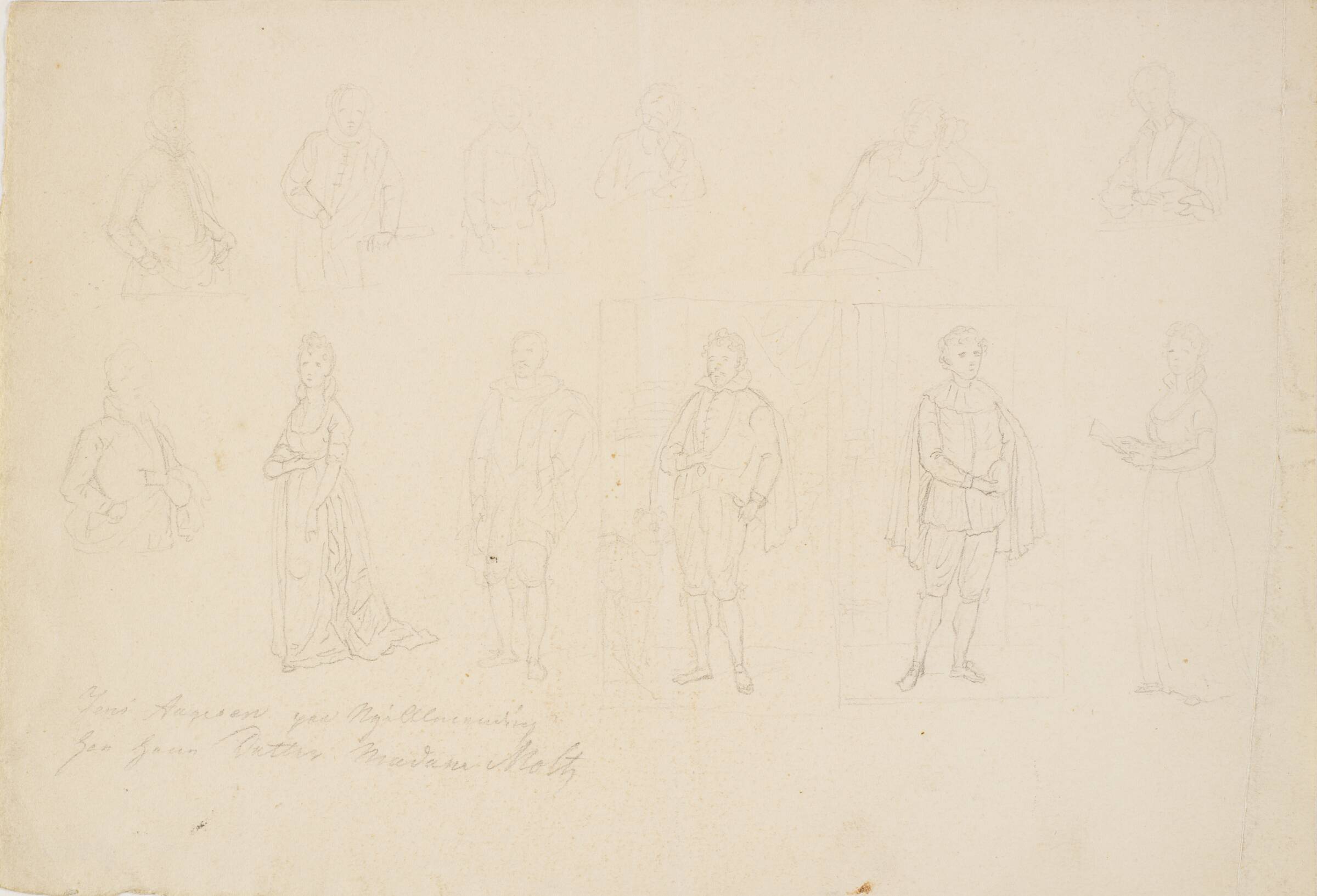 Tolv figurrids. Teaterkostumer?, C.A. Lorentzen, 1746-1828