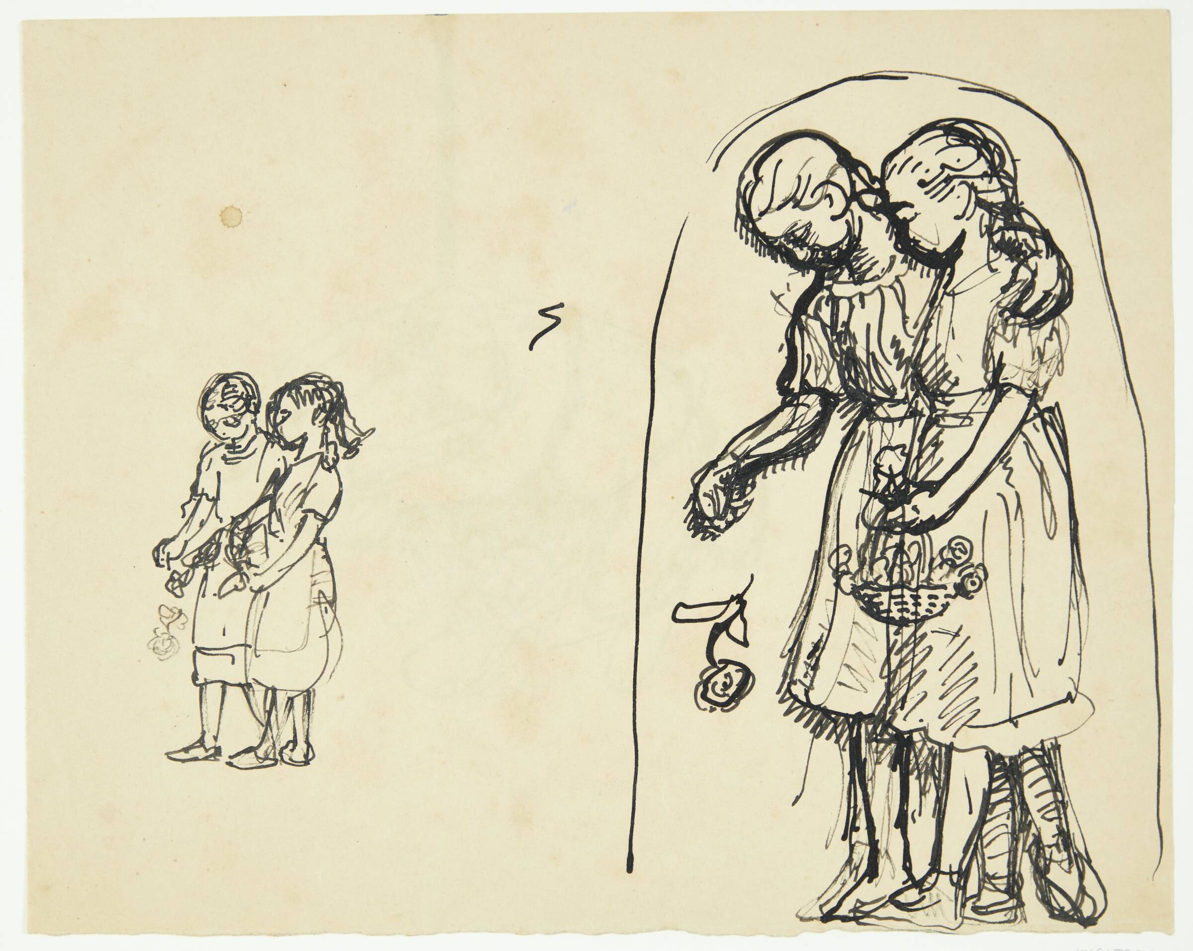 To små piger, der strør blomster. To udkast på samme blad, Peter Hansen, 1914-1918