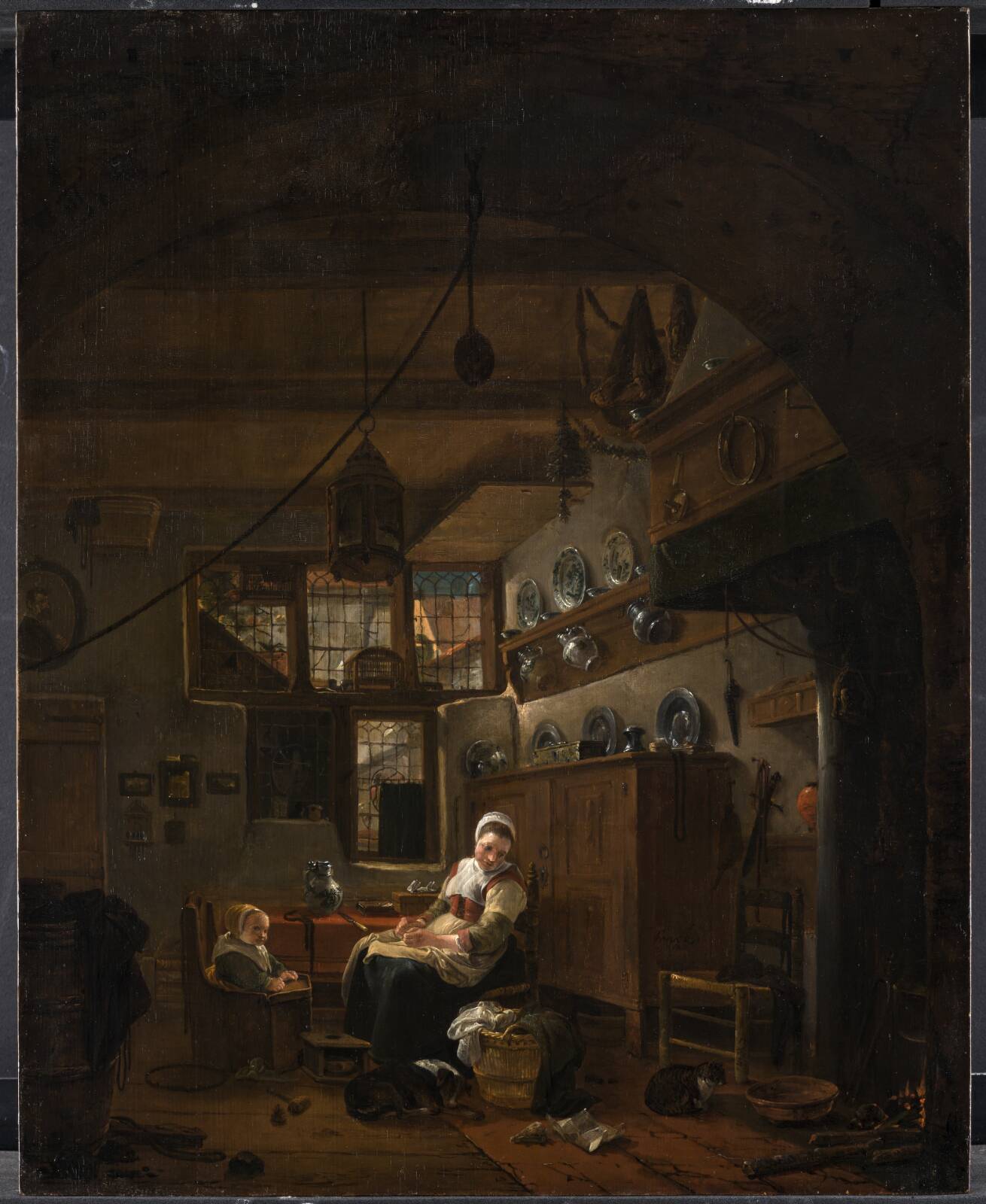 Interior of a Dutch Farm Cottage, by Thomas Wijck, 1631-1677