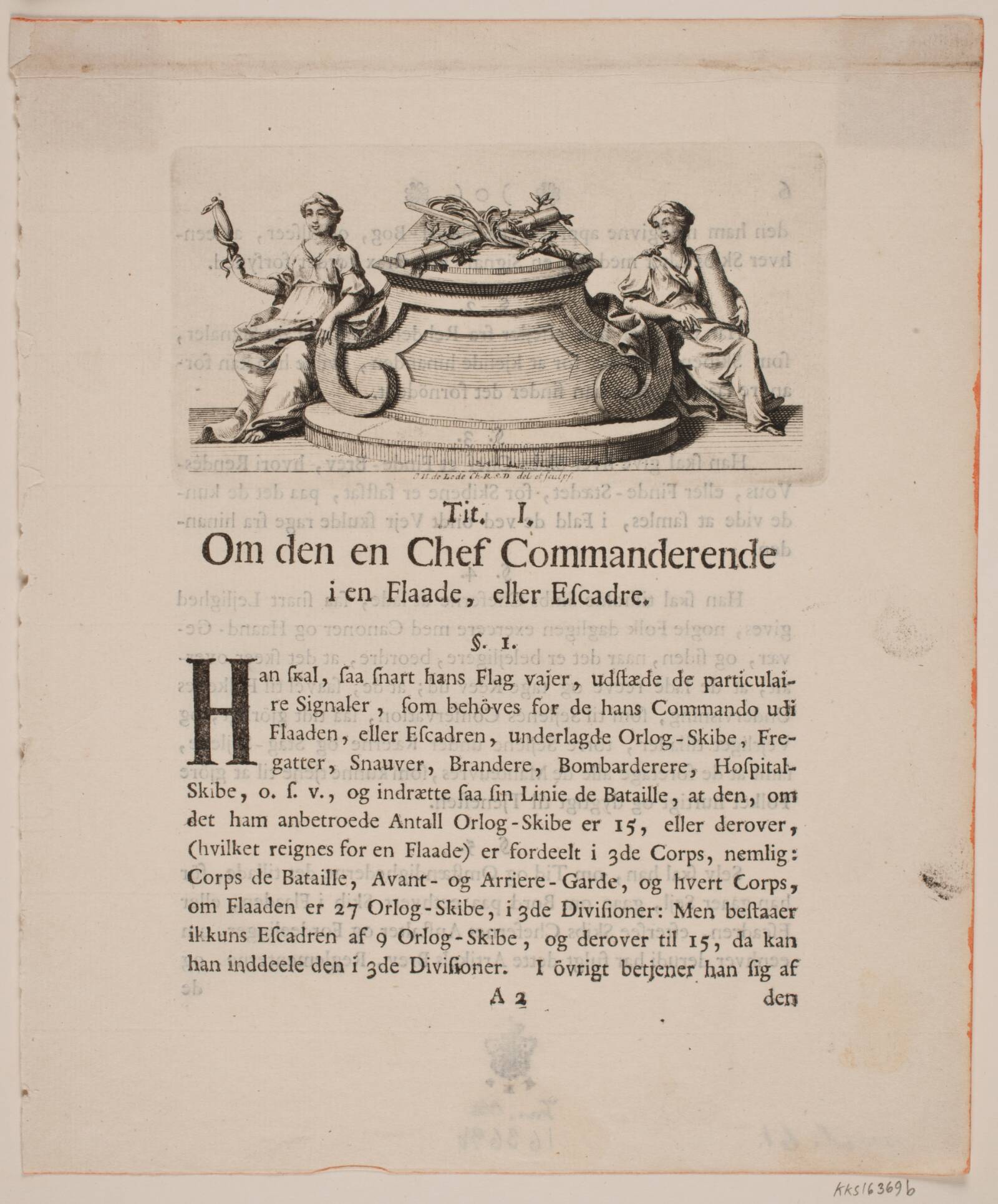 Vignet til Frederik V's Søkrigsartikelsbrev, Odvardt Helmoldt de Lode, 1754-1758