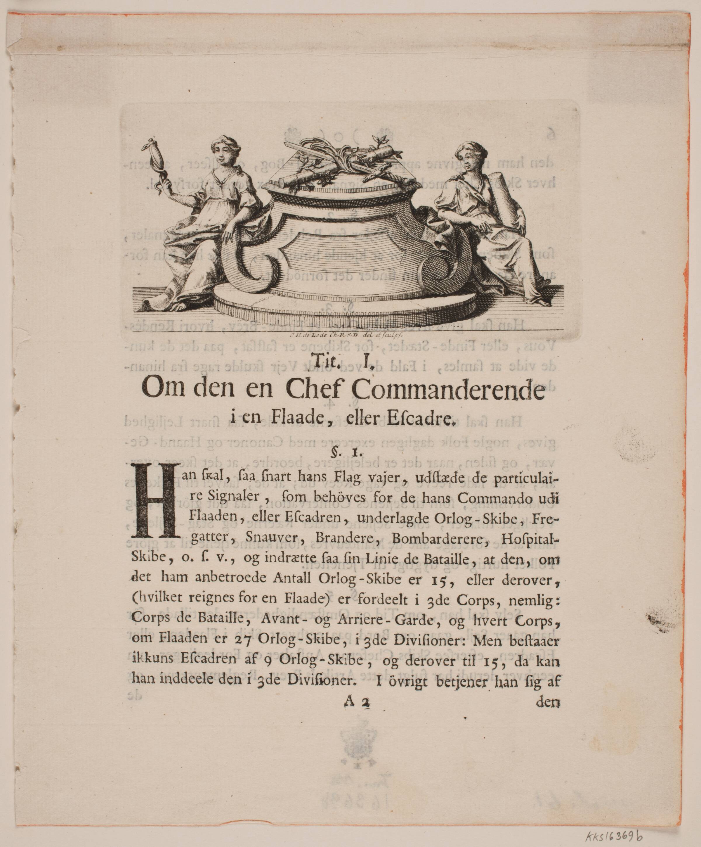 Vignet til Frederik V's Søkrigsartikelsbrev, Odvardt Helmoldt de Lode, 1754-1758