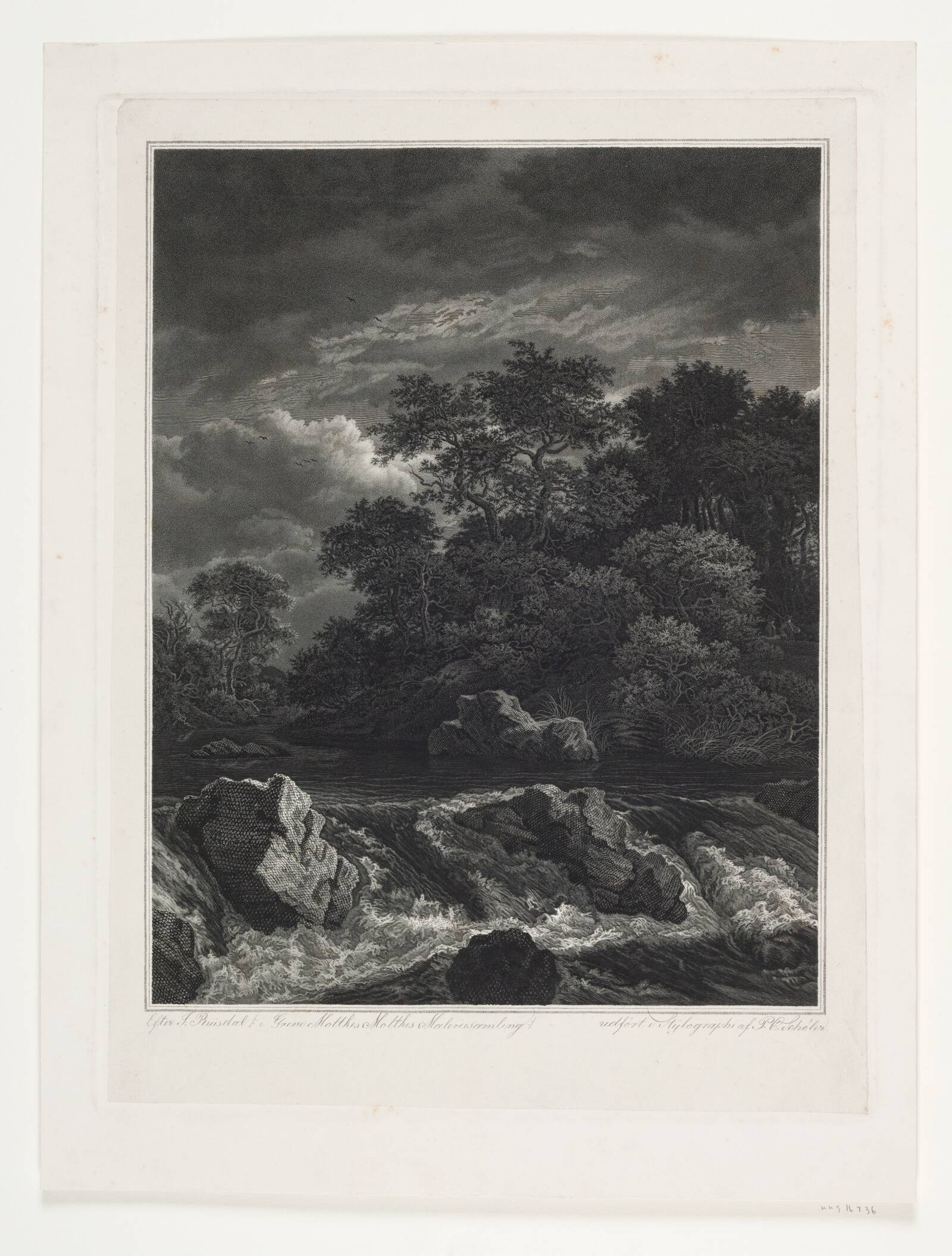 Landskab med vandfald, Peter Christian Schøler, 1856