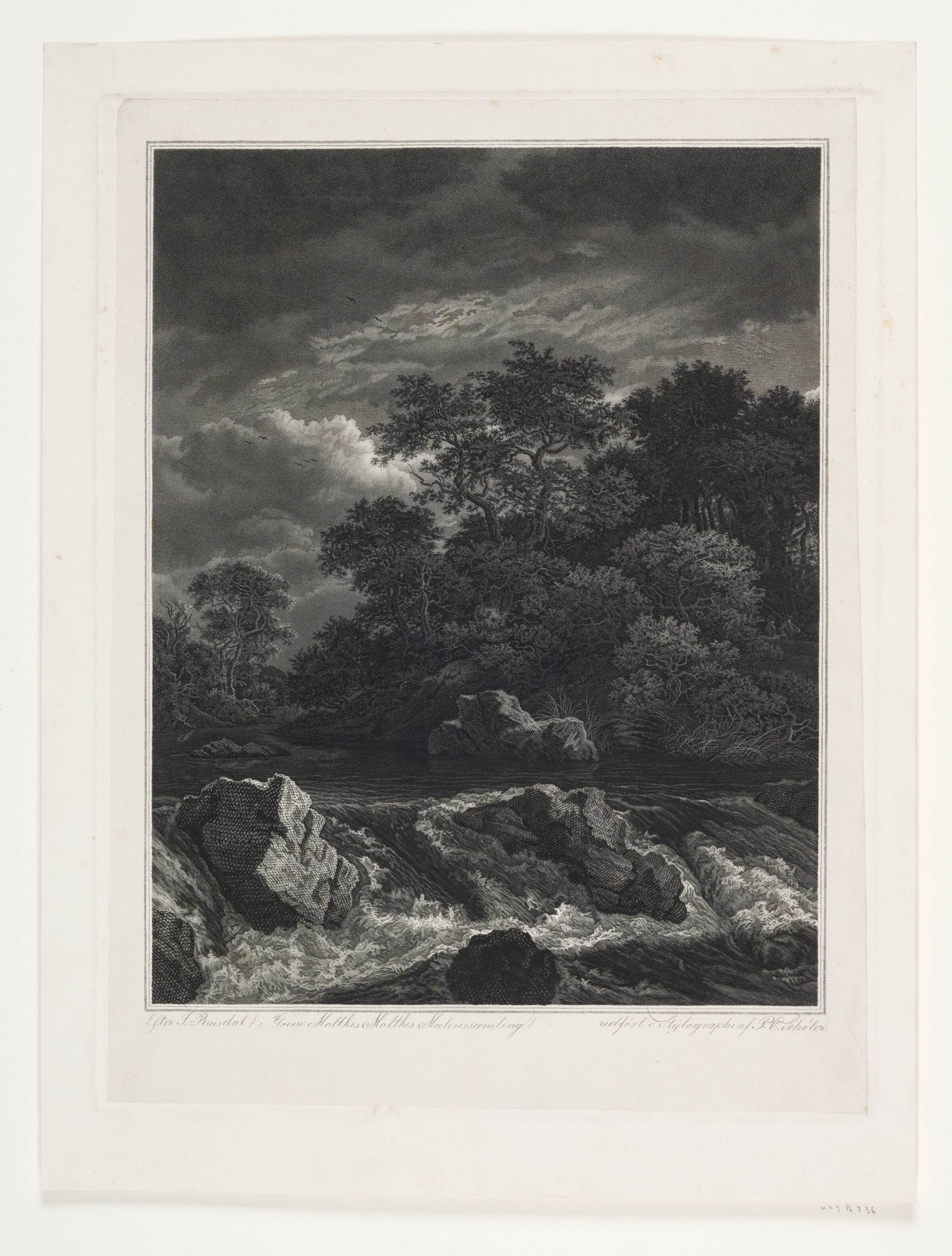 Landskab med vandfald, Peter Christian Schøler, 1856