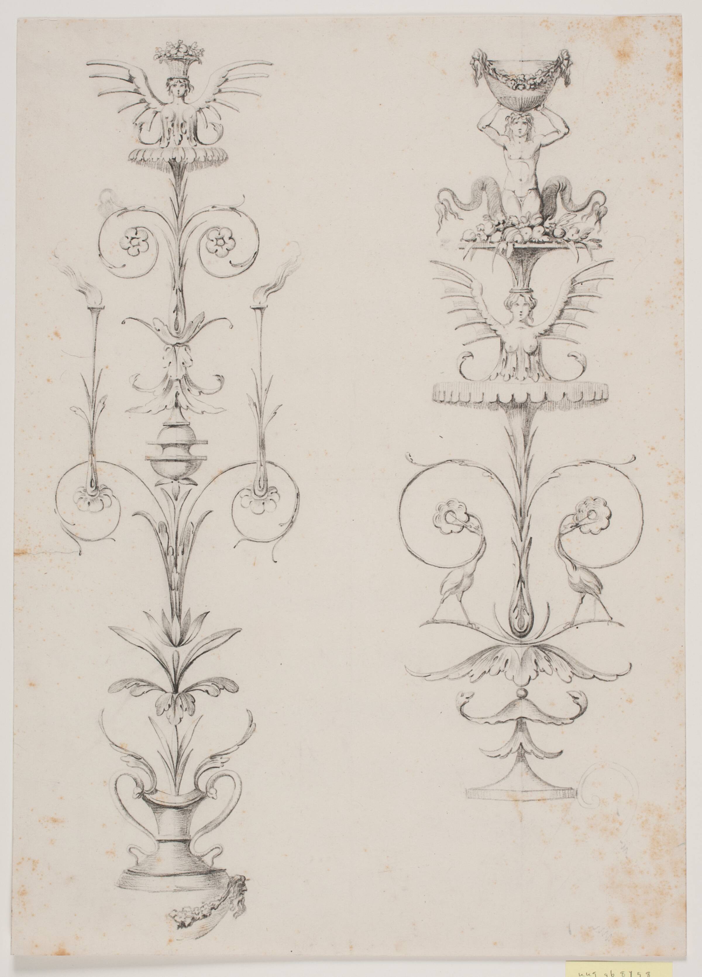 Dekorationsudkast? To montanter?, Jacques François Joseph Saly, 1717-1776