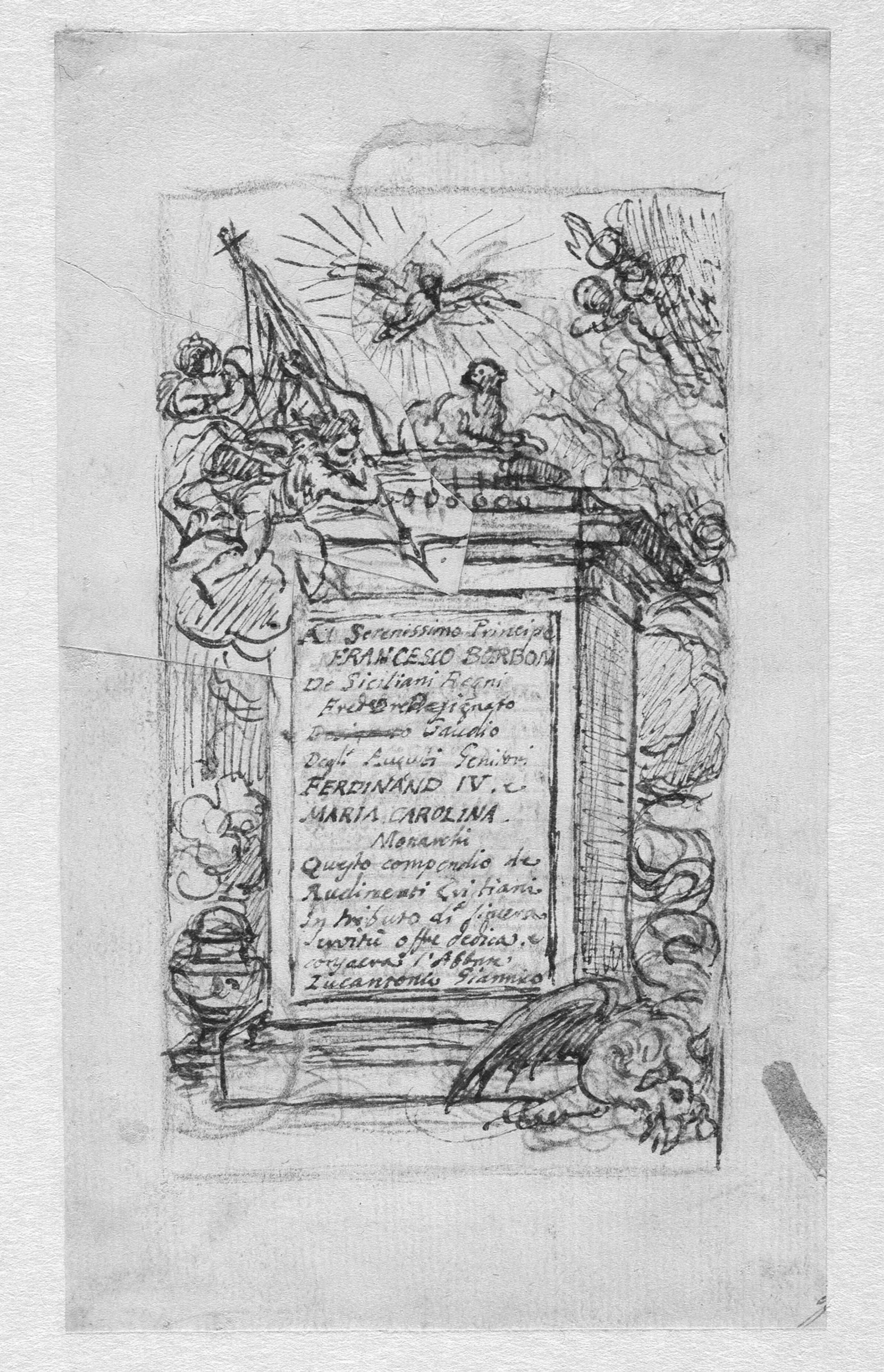 Piedestal omgivet af allegoriske figurer, Francesco la Marra, 1777-1780